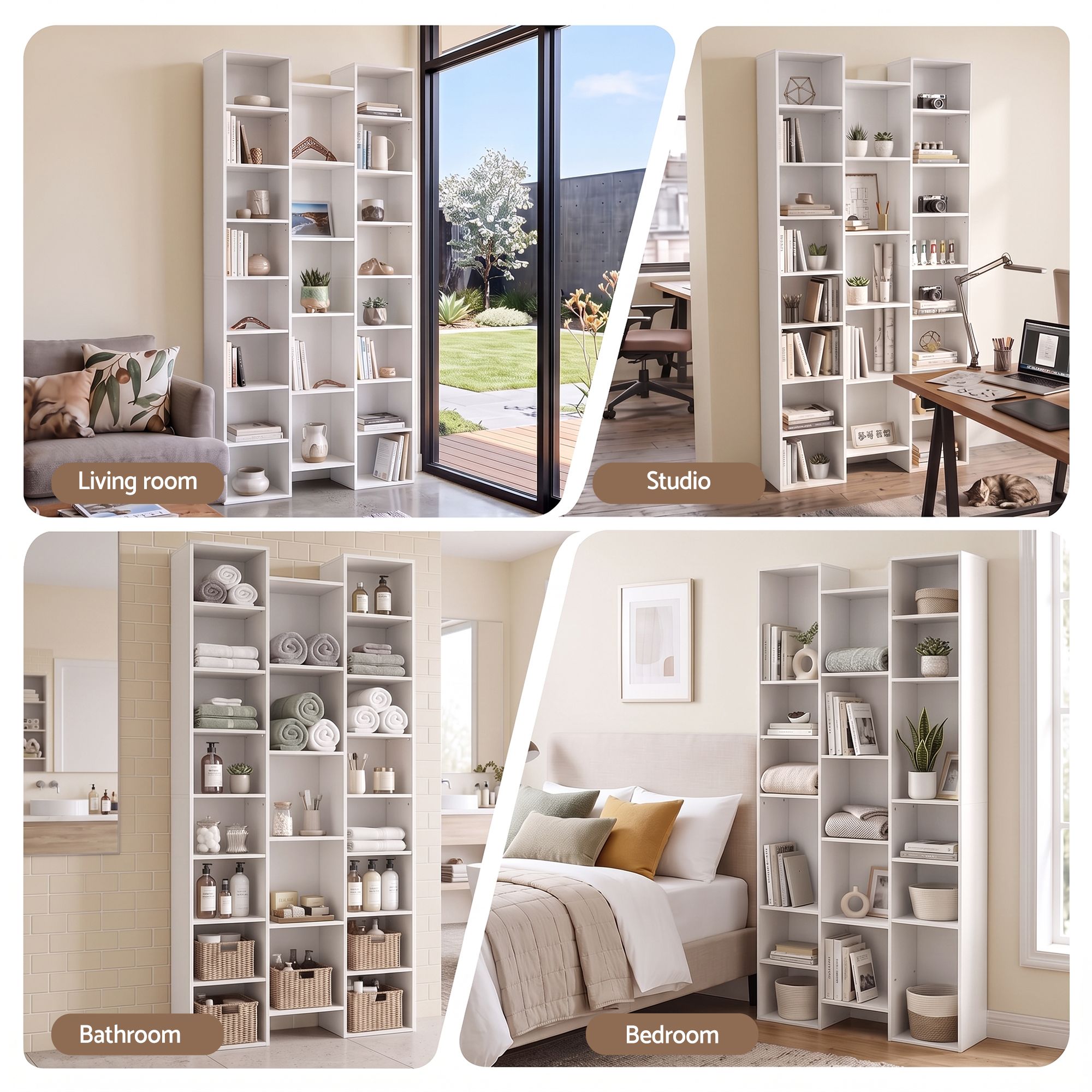 Artiss Bookshelf Display Shelves CD DVD Storage Rack Tall Bookcase White Bedworld