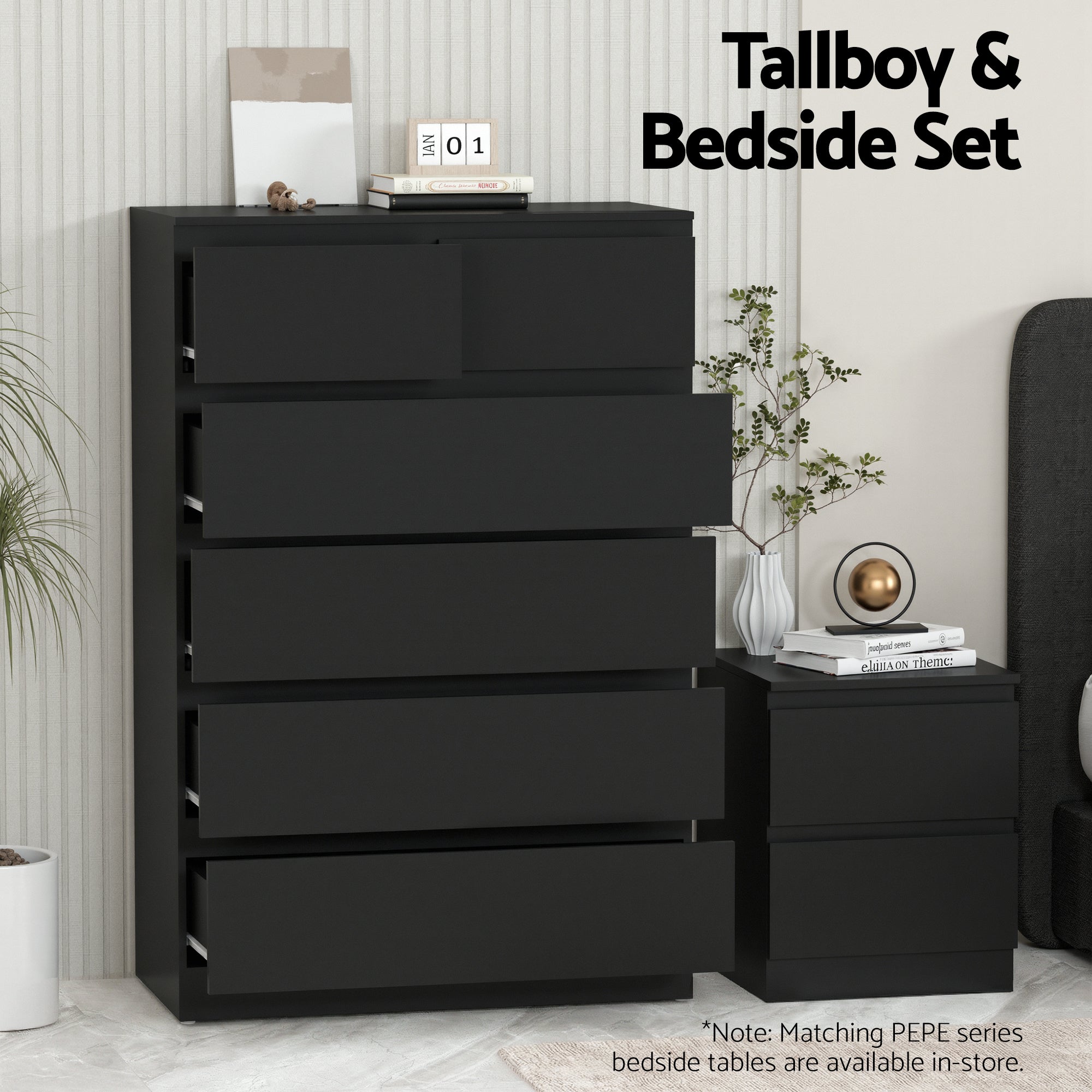 Artiss 6 Chest of Drawers Tallboy PEPE Black