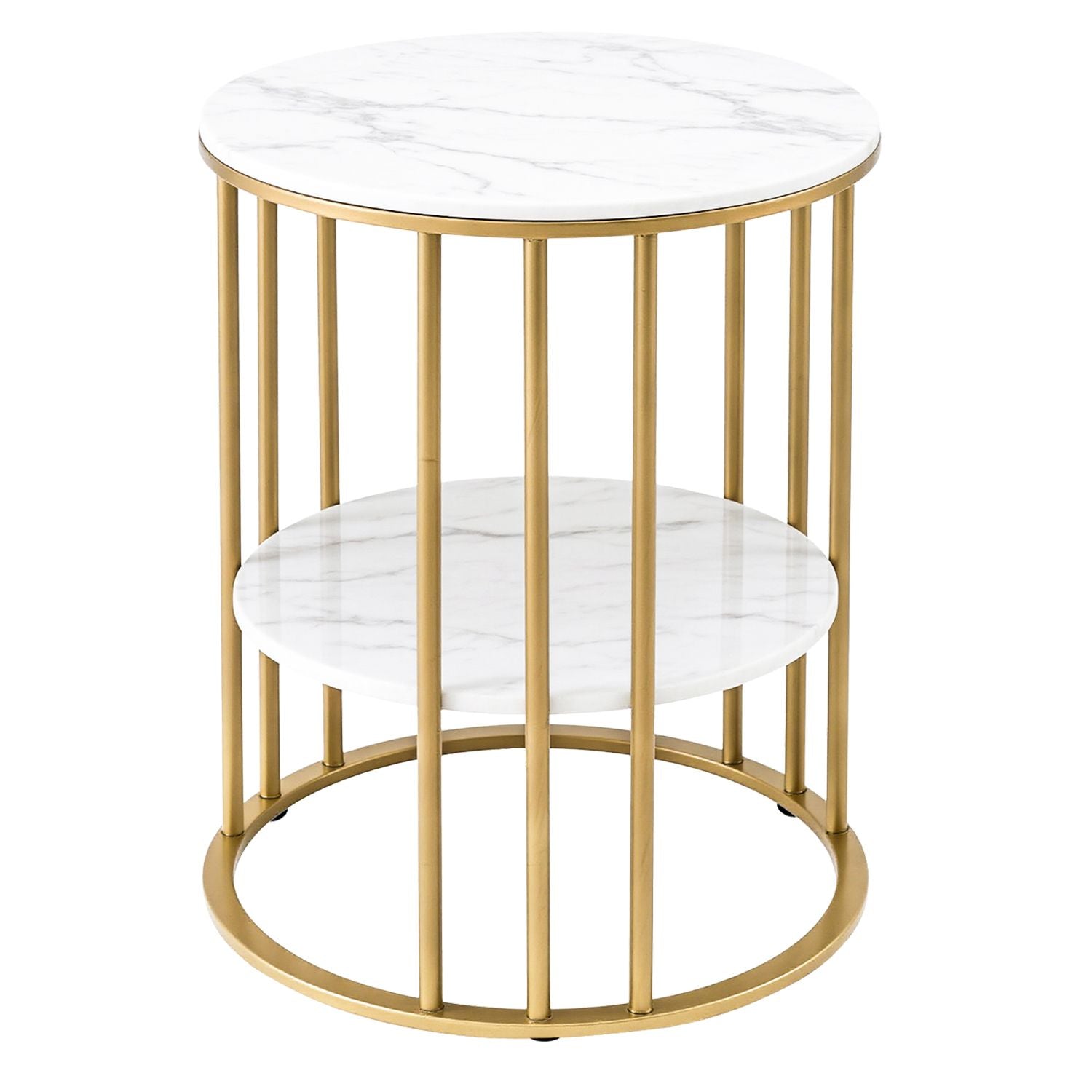 Artiss Side Table Set of 2 Marble Effect Round Coffee Table 2 Tier End Bedside Table Nightstand White&Gold Bedworld