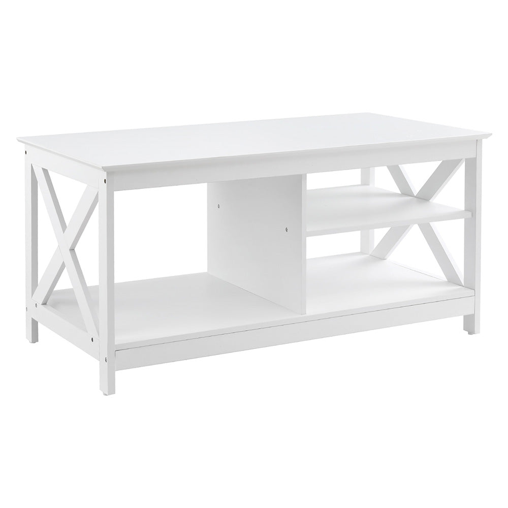 Artiss Coffee Table Storage Shelf White Bedworld