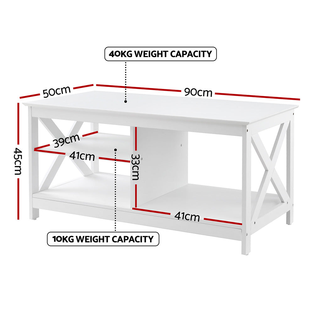 Artiss Coffee Table Storage Shelf White Bedworld