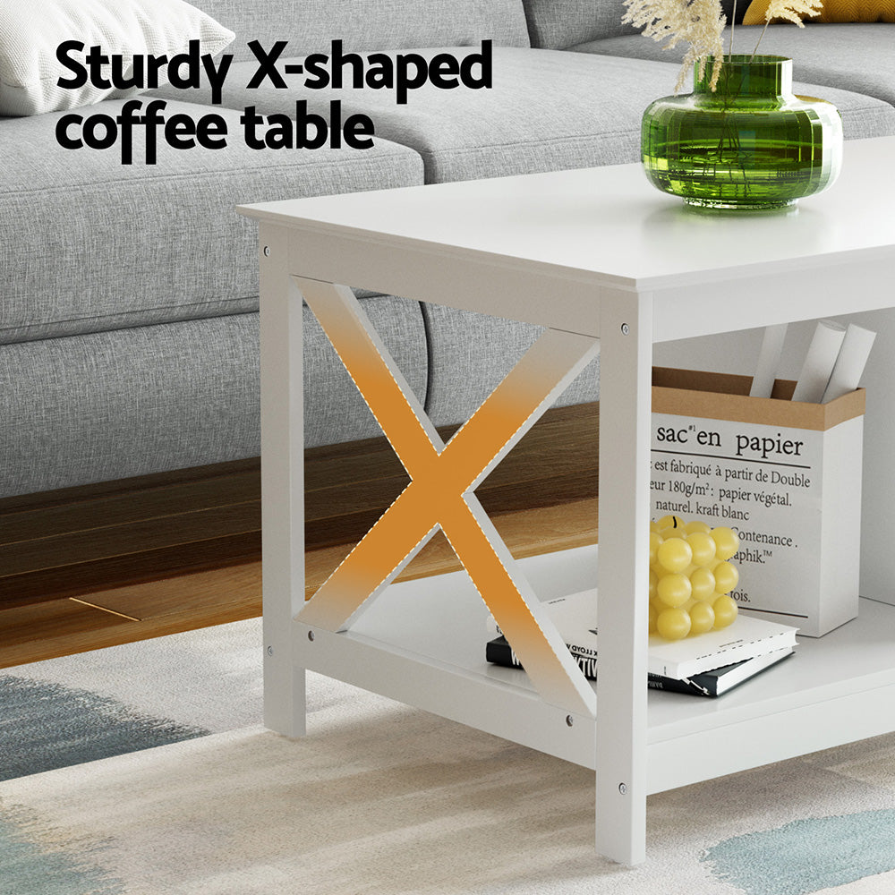 Artiss Coffee Table Storage Shelf White Bedworld