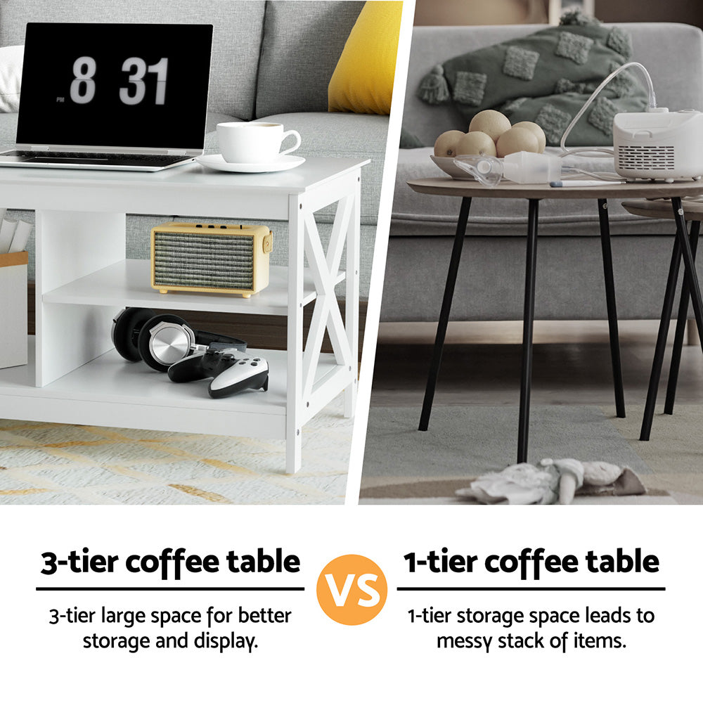 Artiss Coffee Table Storage Shelf White Bedworld