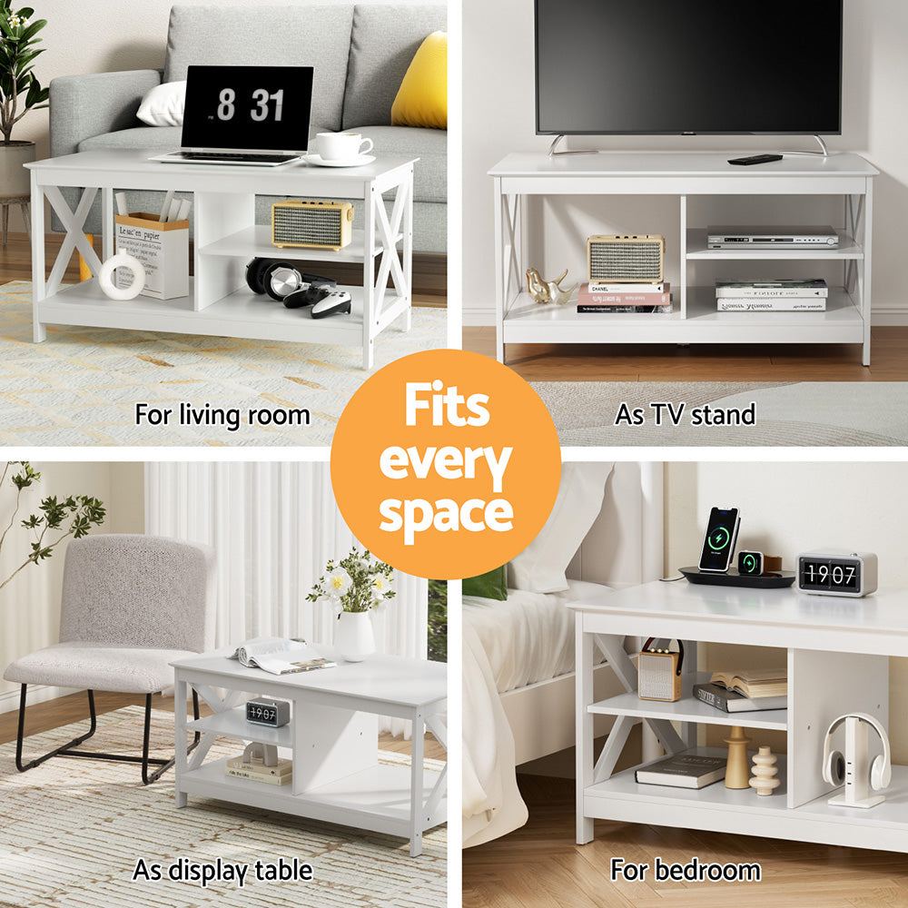 Artiss Coffee Table Storage Shelf White Bedworld