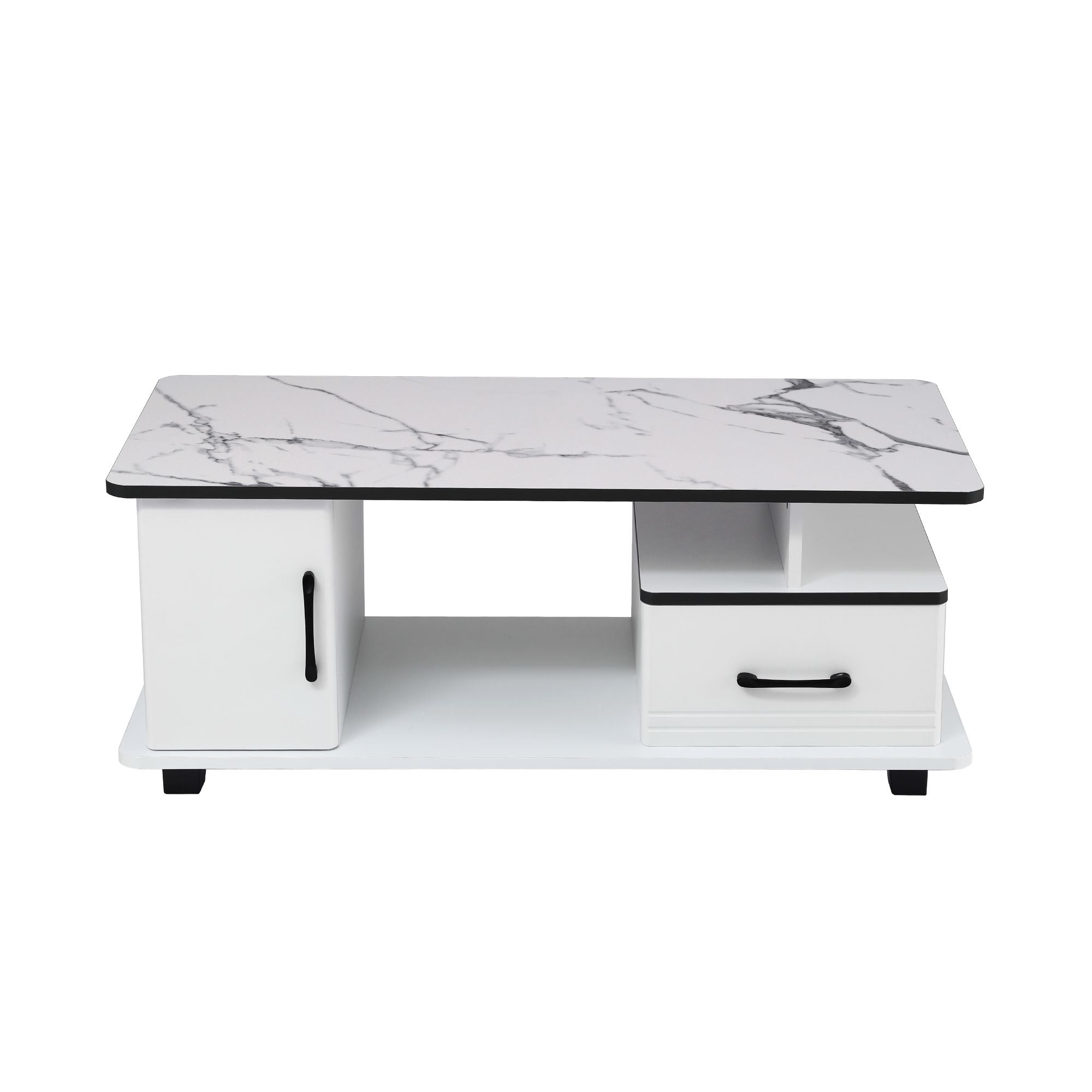 Artiss Coffee Table Marble Finish Center Table with Storage Drawer Cabinet Wood White Bedworld