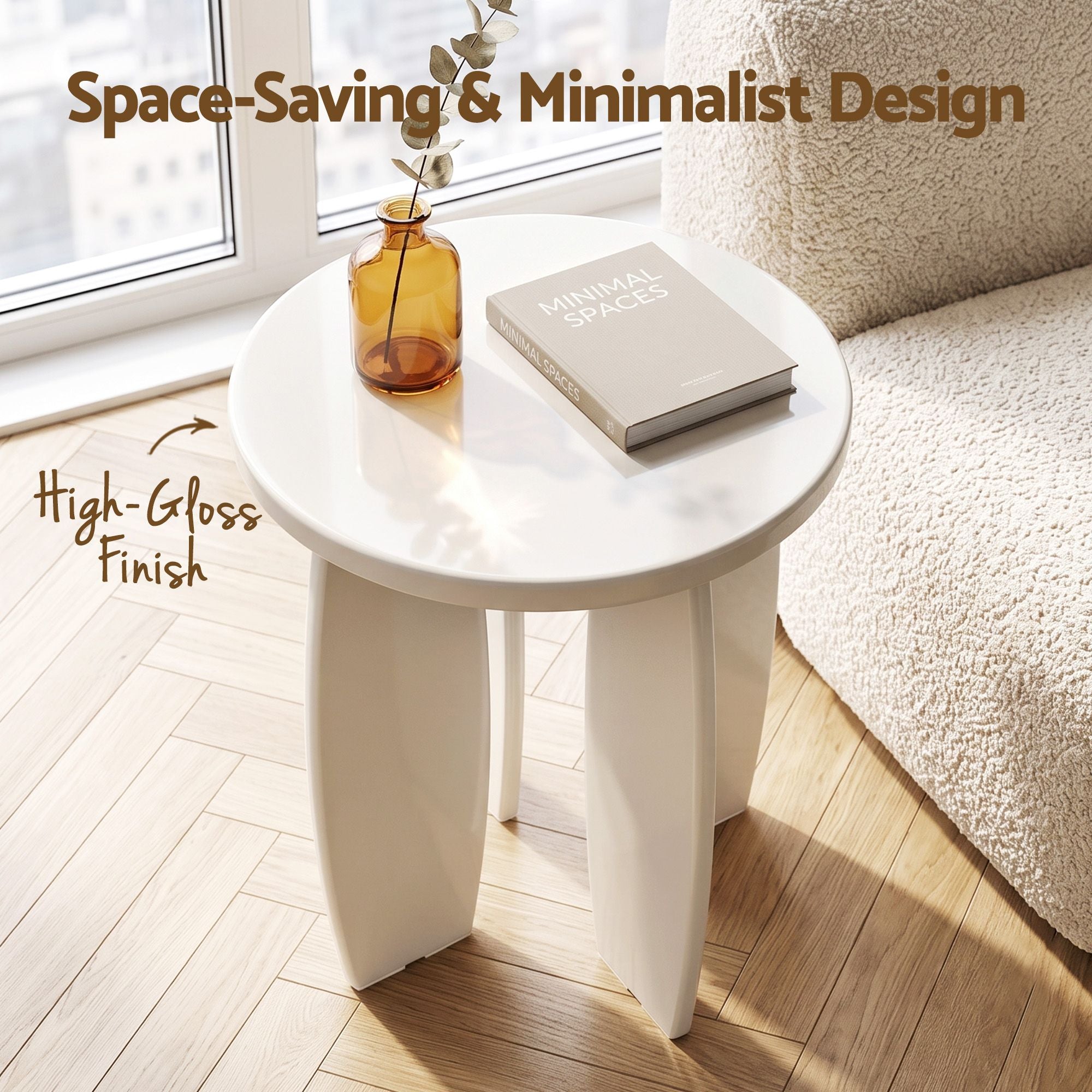 Artiss Round End Table Set Of 2 High-Gloss Coffee Table Bedside Nightstand 40x45cm Cream white Bedworld