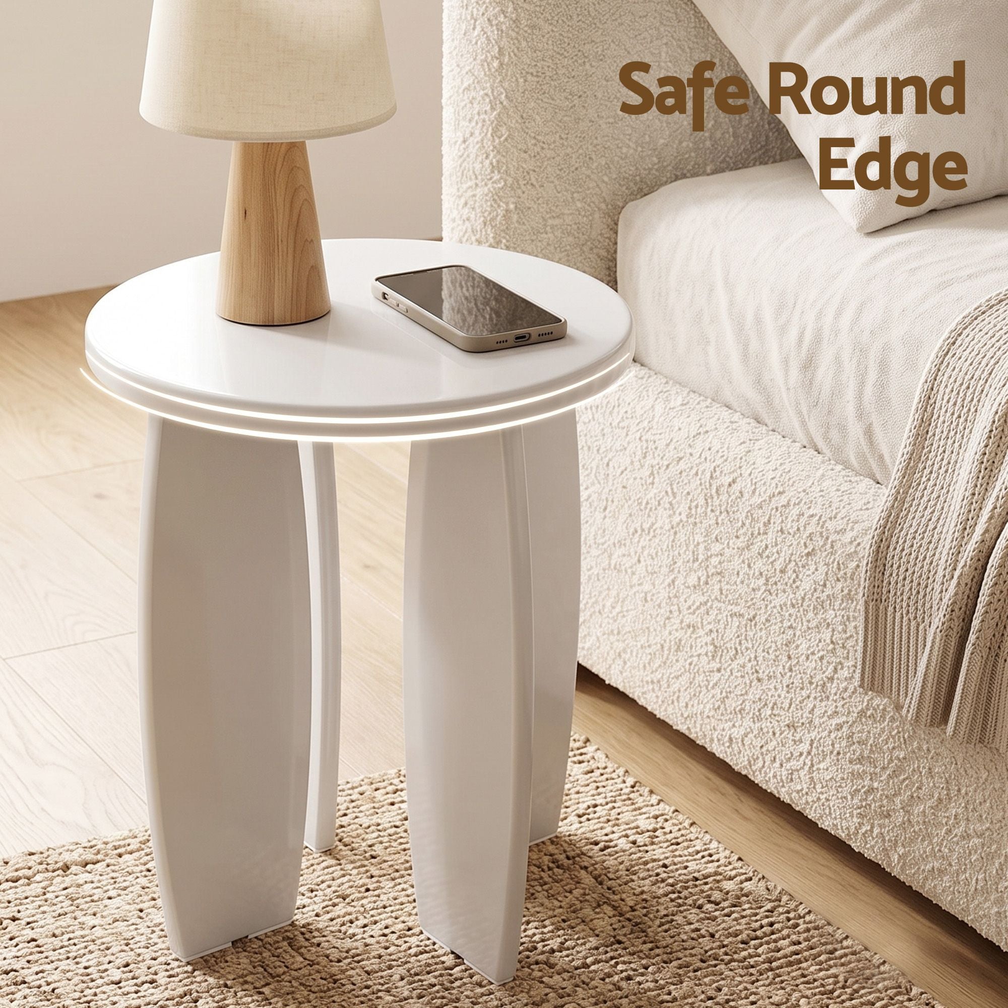Artiss Round End Table Set Of 2 High-Gloss Coffee Table Bedside Nightstand 40x45cm Cream white Bedworld
