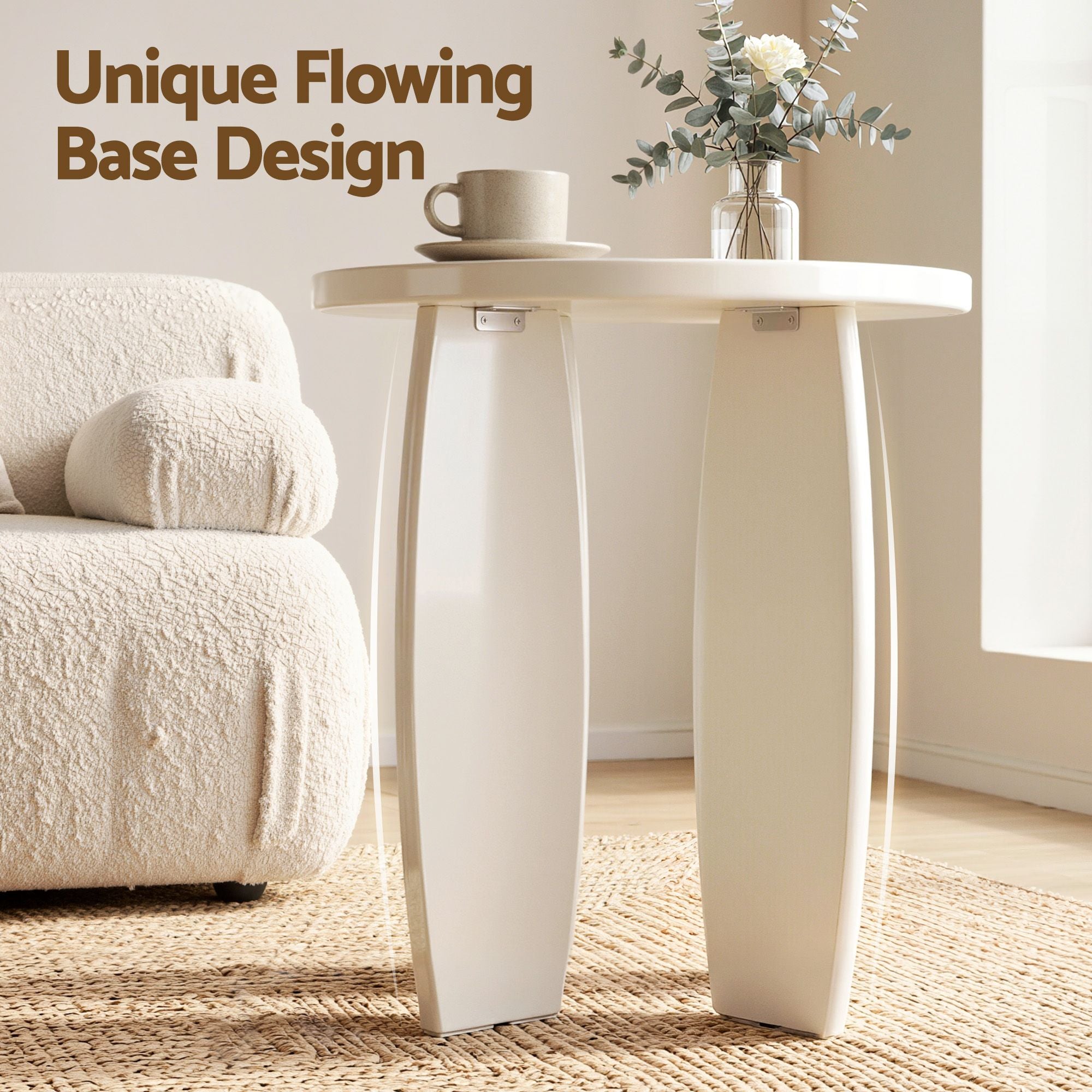 Artiss Round End Table Set Of 2 High-Gloss Coffee Table Bedside Nightstand 40x45cm Cream white Bedworld