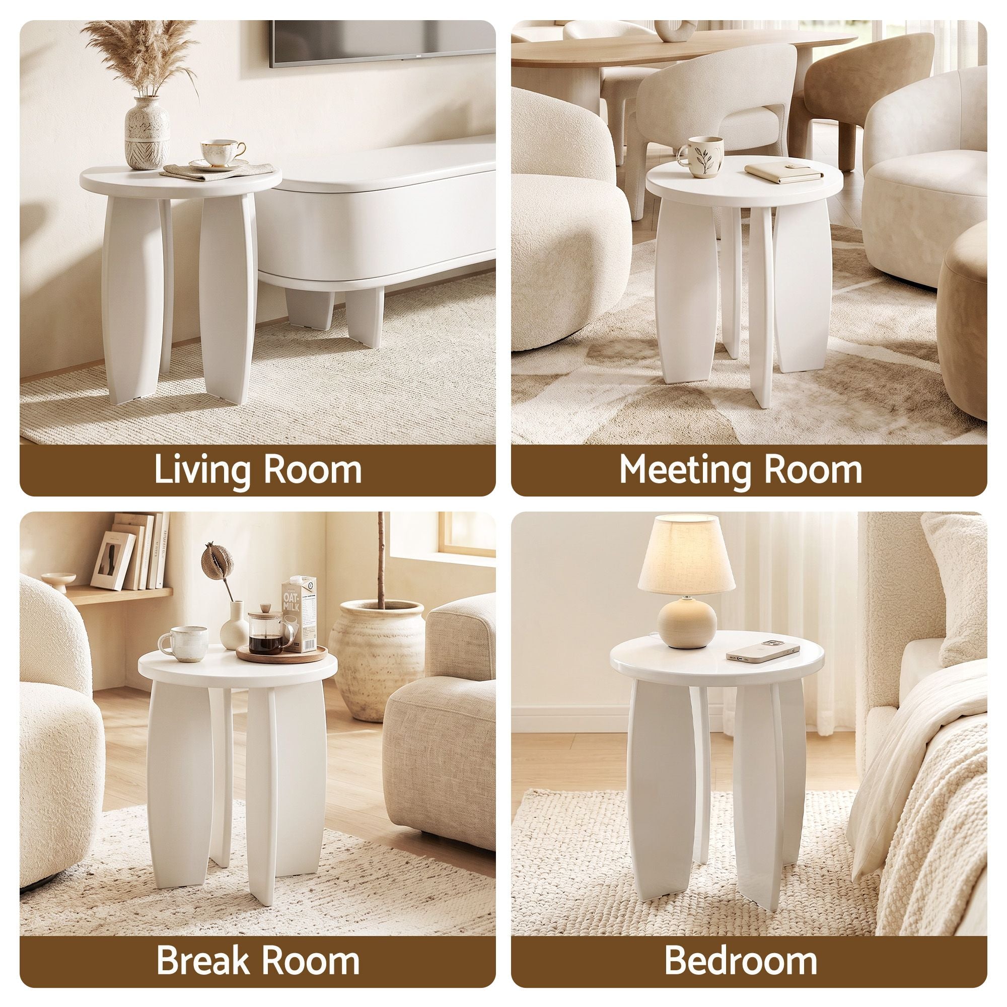 Artiss Round End Table Set Of 2 High-Gloss Coffee Table Bedside Nightstand 40x45cm Cream white Bedworld