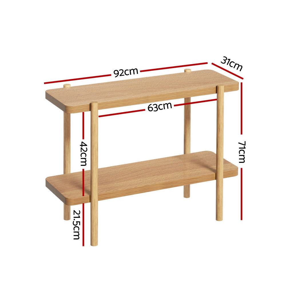 2-tier pine console table, 92cm long, with an open bottom shelf