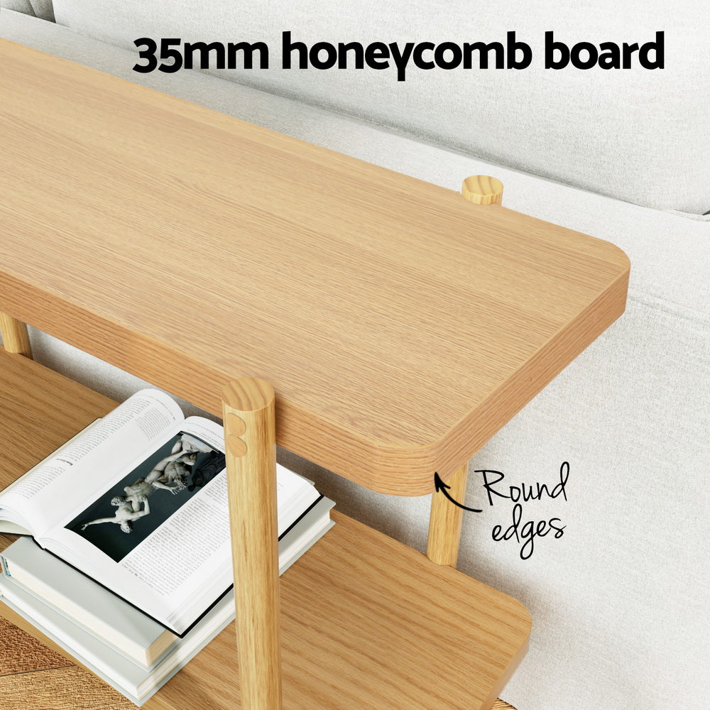 Pine console table with thick board and rounded tabletop edges