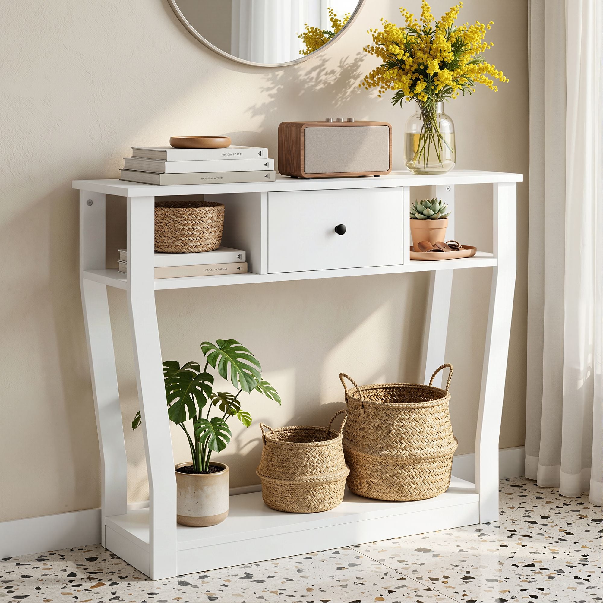 Artiss Console Table Entryway Hallway Sofa Side Table Drawer Shelf 100CM White Bedworld