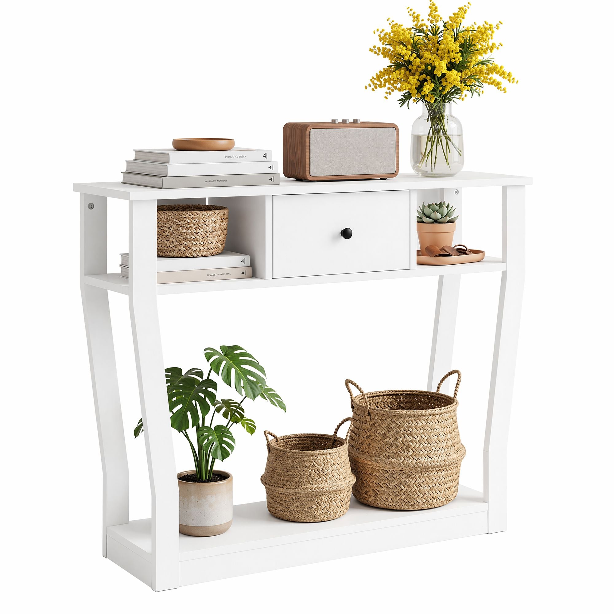Artiss Console Table Entryway Hallway Sofa Side Table Drawer Shelf 100CM White Bedworld