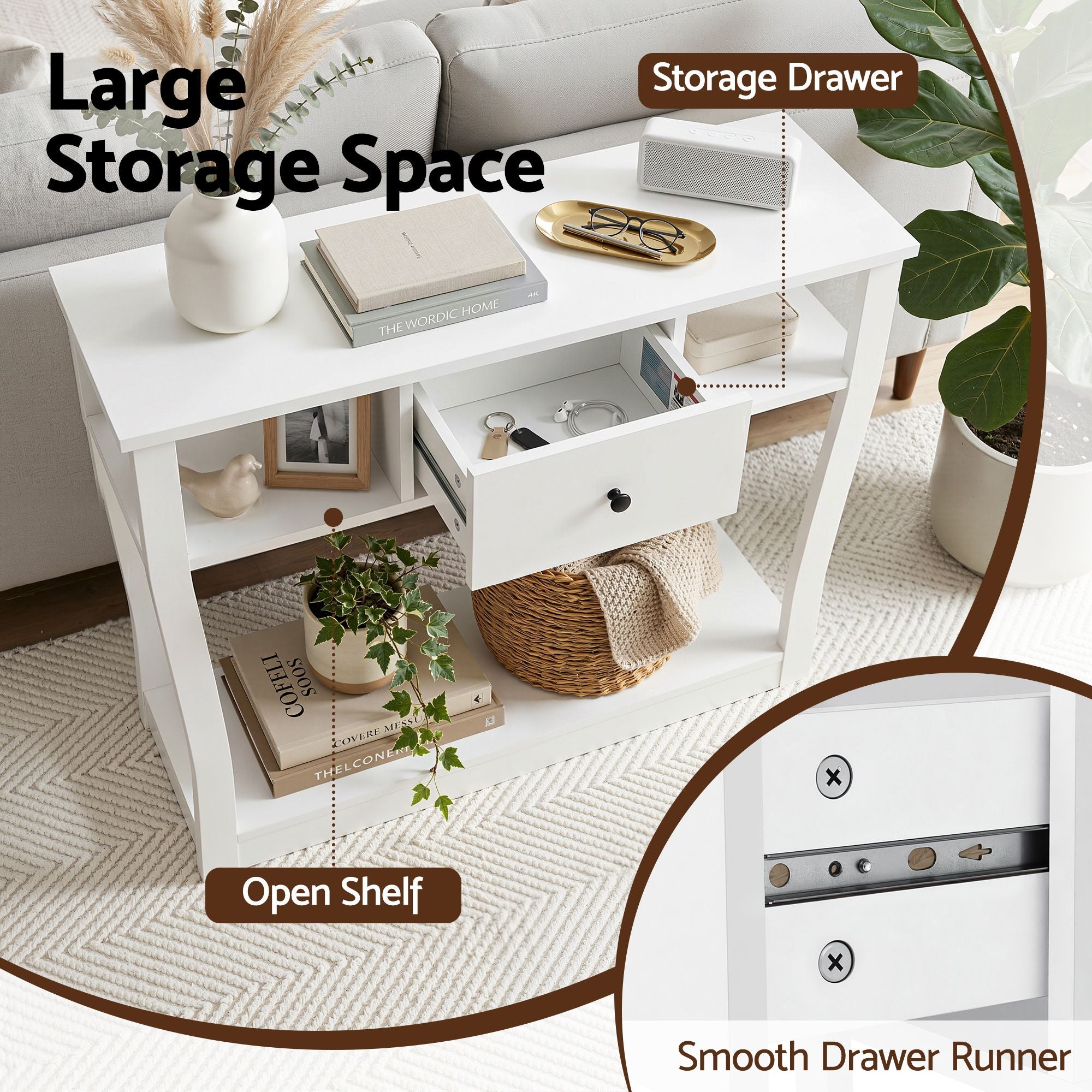 Artiss Console Table Entryway Hallway Sofa Side Table Drawer Shelf 100CM White Bedworld