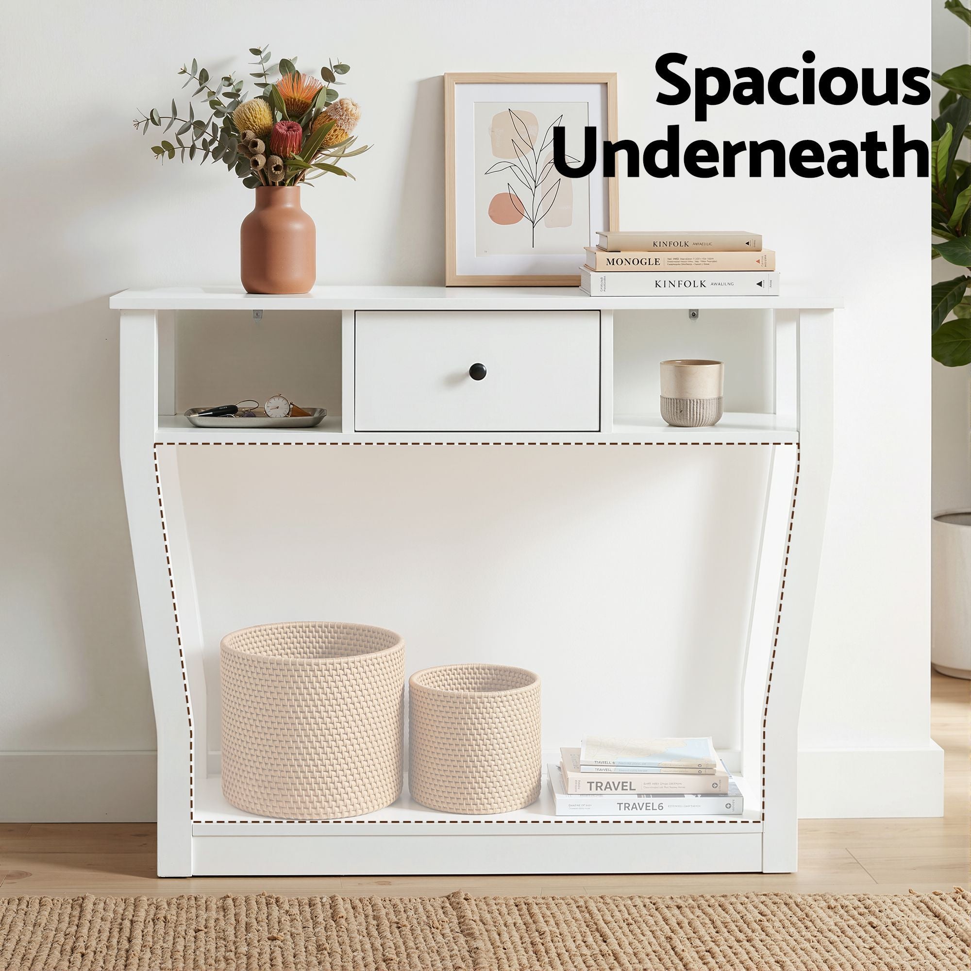 Artiss Console Table Entryway Hallway Sofa Side Table Drawer Shelf 100CM White Bedworld
