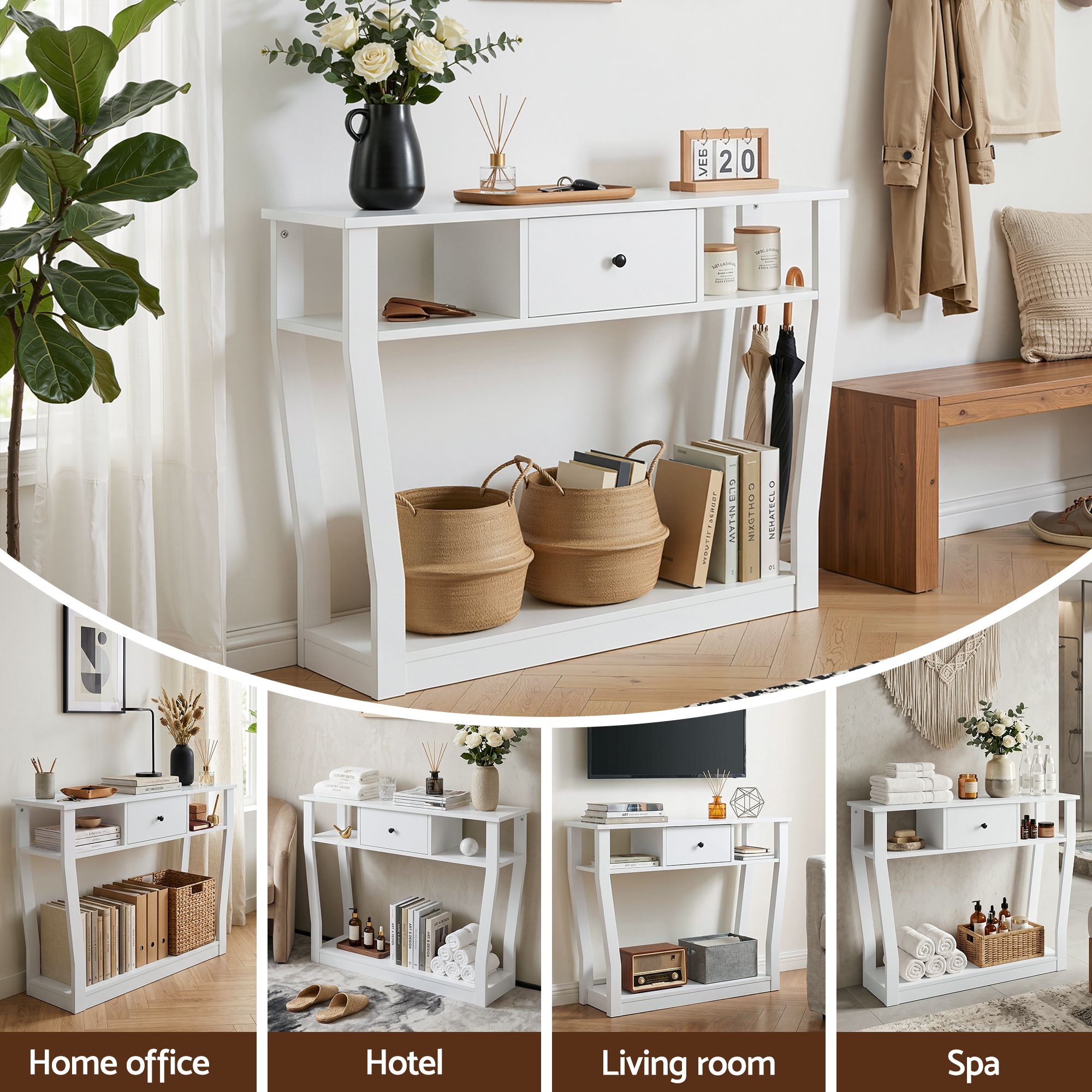 Artiss Console Table Entryway Hallway Sofa Side Table Drawer Shelf 100CM White Bedworld