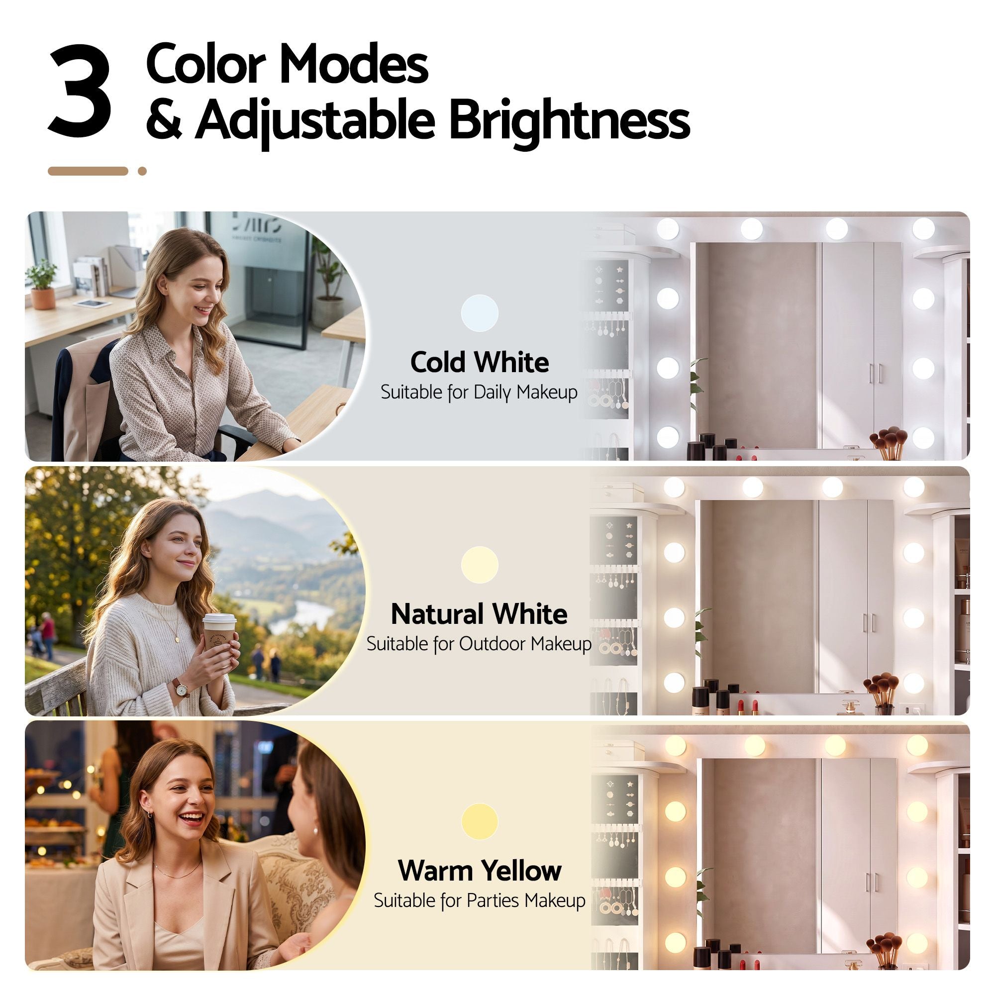 Artiss Dressing Table Vanity Desk LED Mirror Stool Set Charging Station Glass Top Rotating Shelf White Bedworld