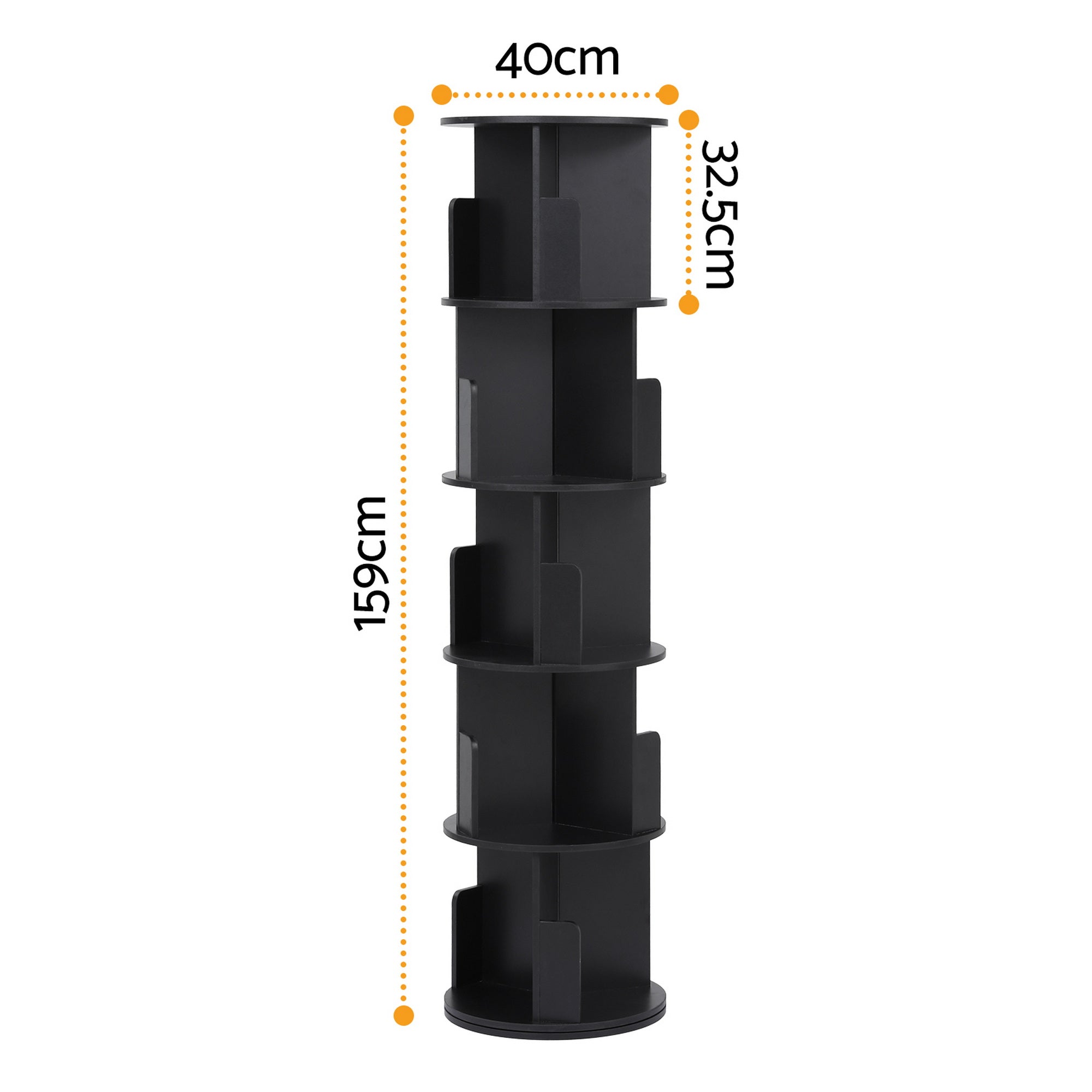 Artiss 5 Tiers Bookshelf Swivel Bookcase Display Shelves Stand Round Black Bedworld