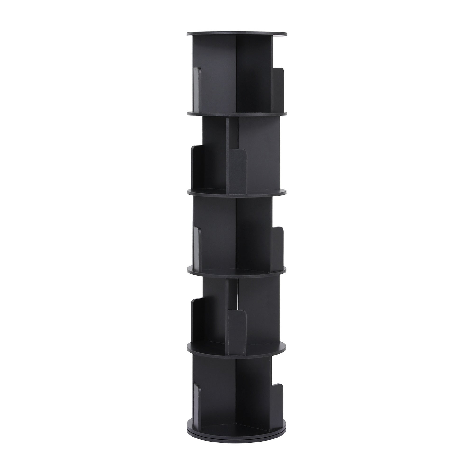 Artiss 5 Tiers Bookshelf Swivel Bookcase Display Shelves Stand Round Black Bedworld