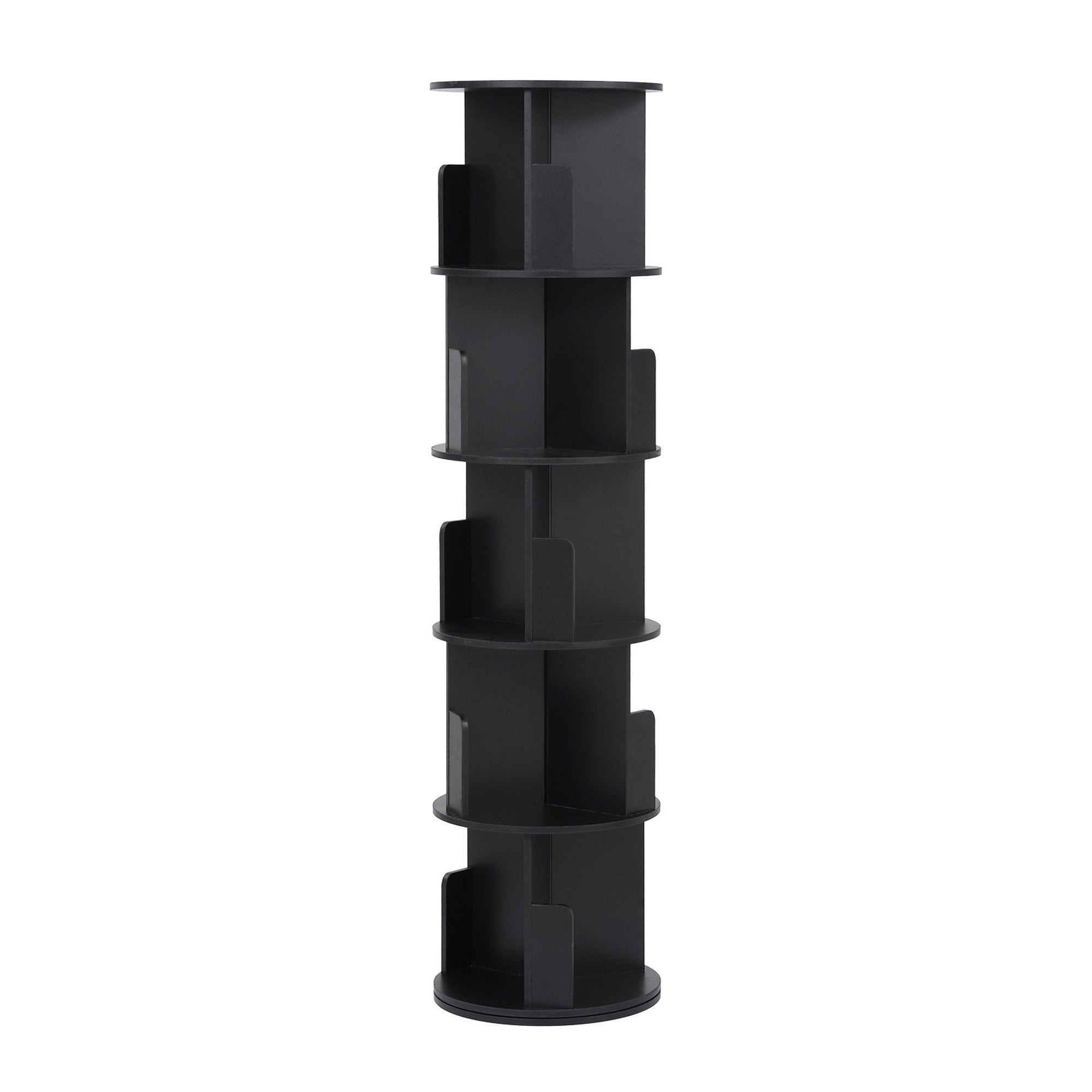 Artiss 5 Tiers Bookshelf Swivel Bookcase Display Shelves Stand Round Black Bedworld