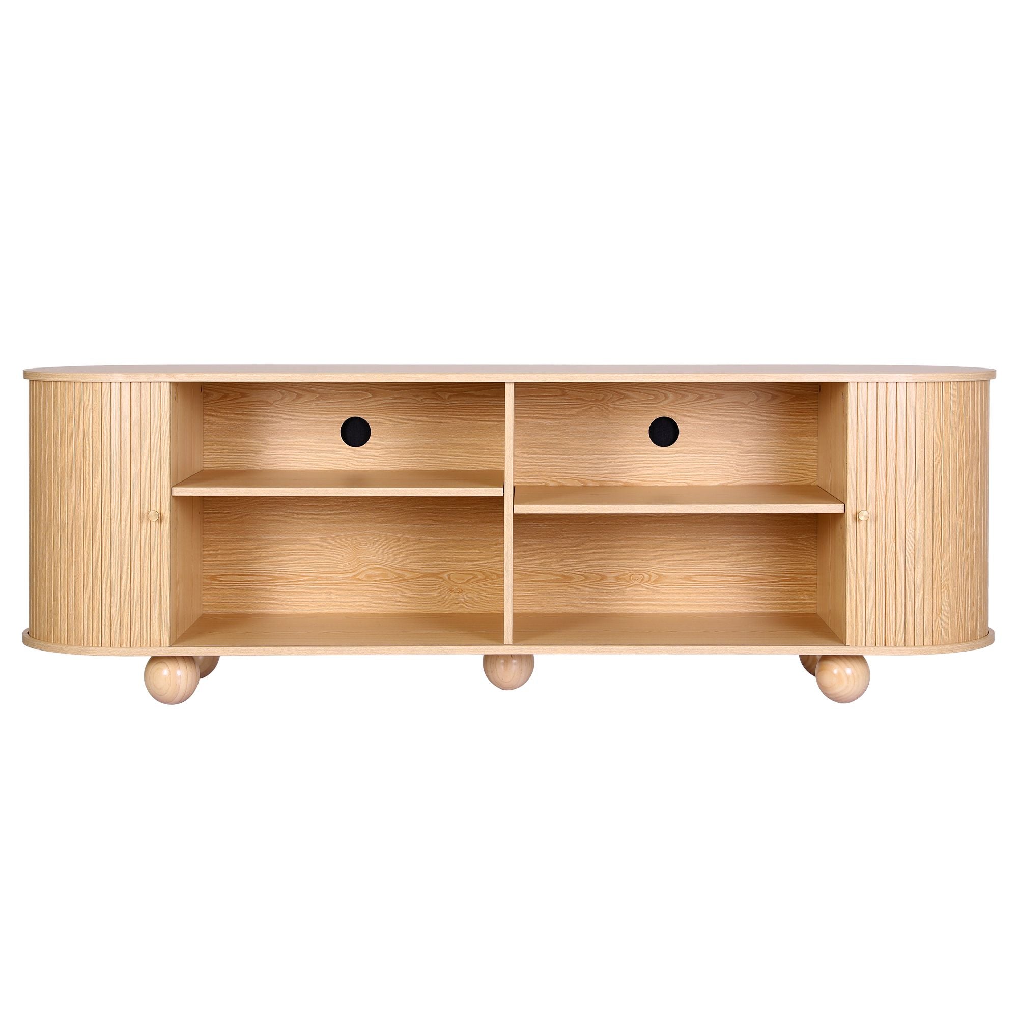 Artiss 180cm TV Unit Storage Shelf Curved Edge Sliding Fluted Style Door Pine Bedworld