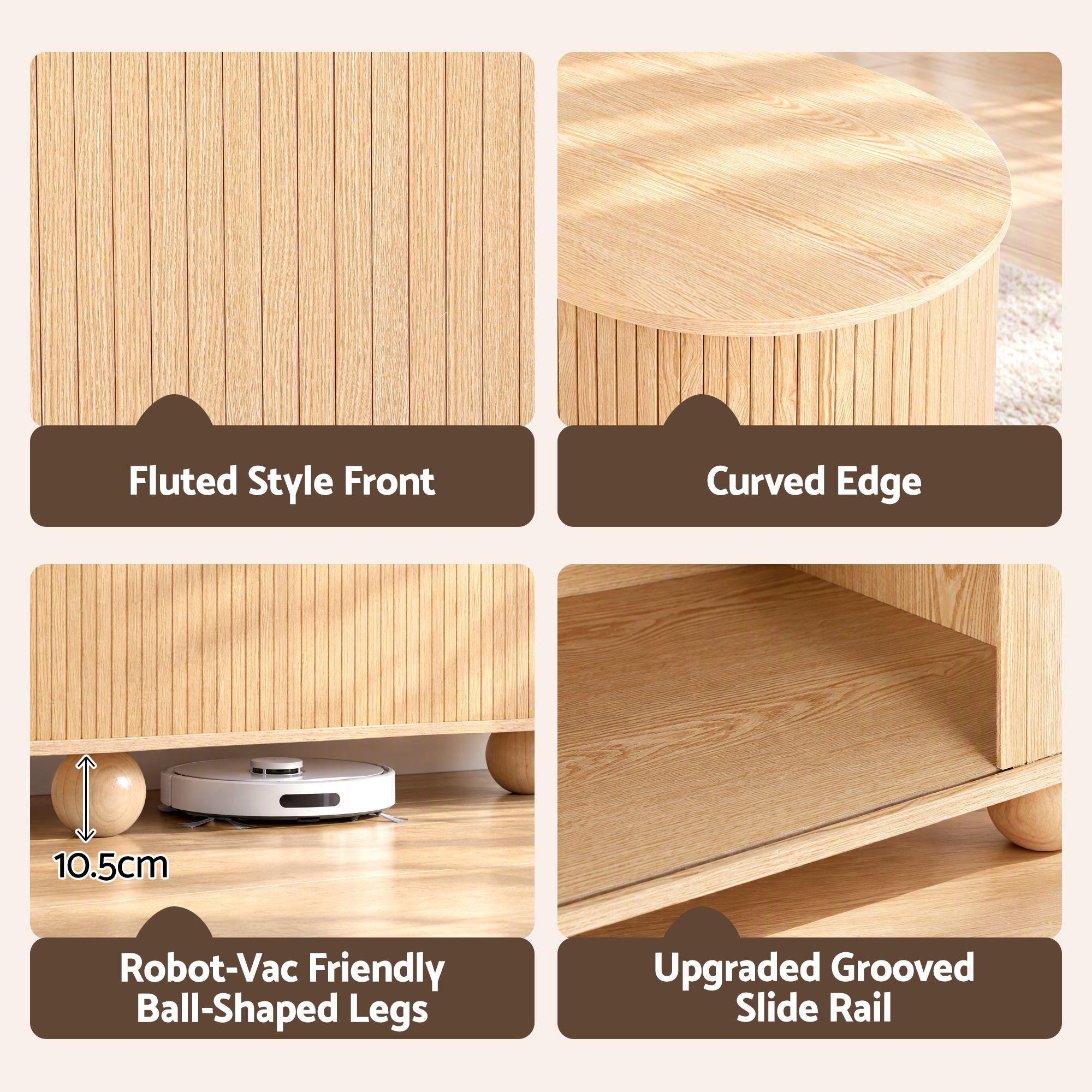 Artiss 180cm TV Unit Storage Shelf Curved Edge Sliding Fluted Style Door Pine Bedworld