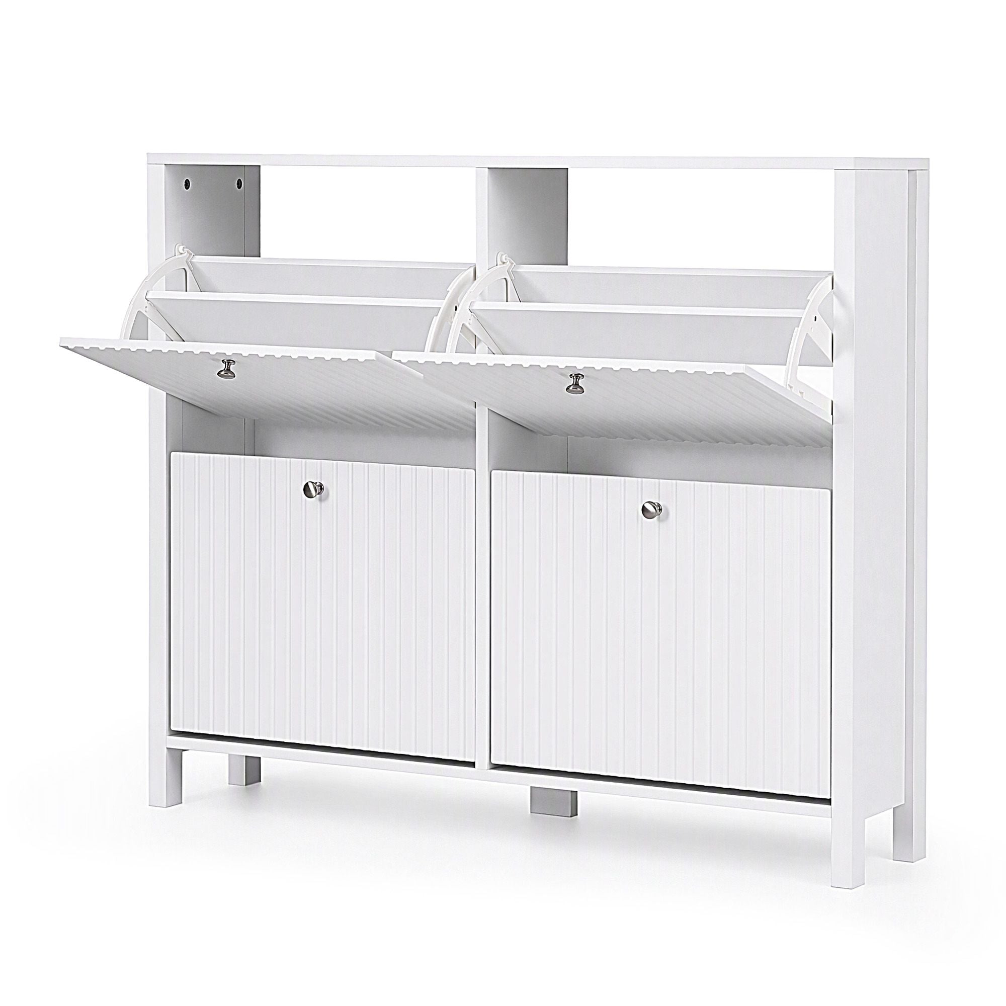 Artiss Shoe Cabinet 4 Flip Drawers Fluted Style Adjustable Shelves White Bedworld