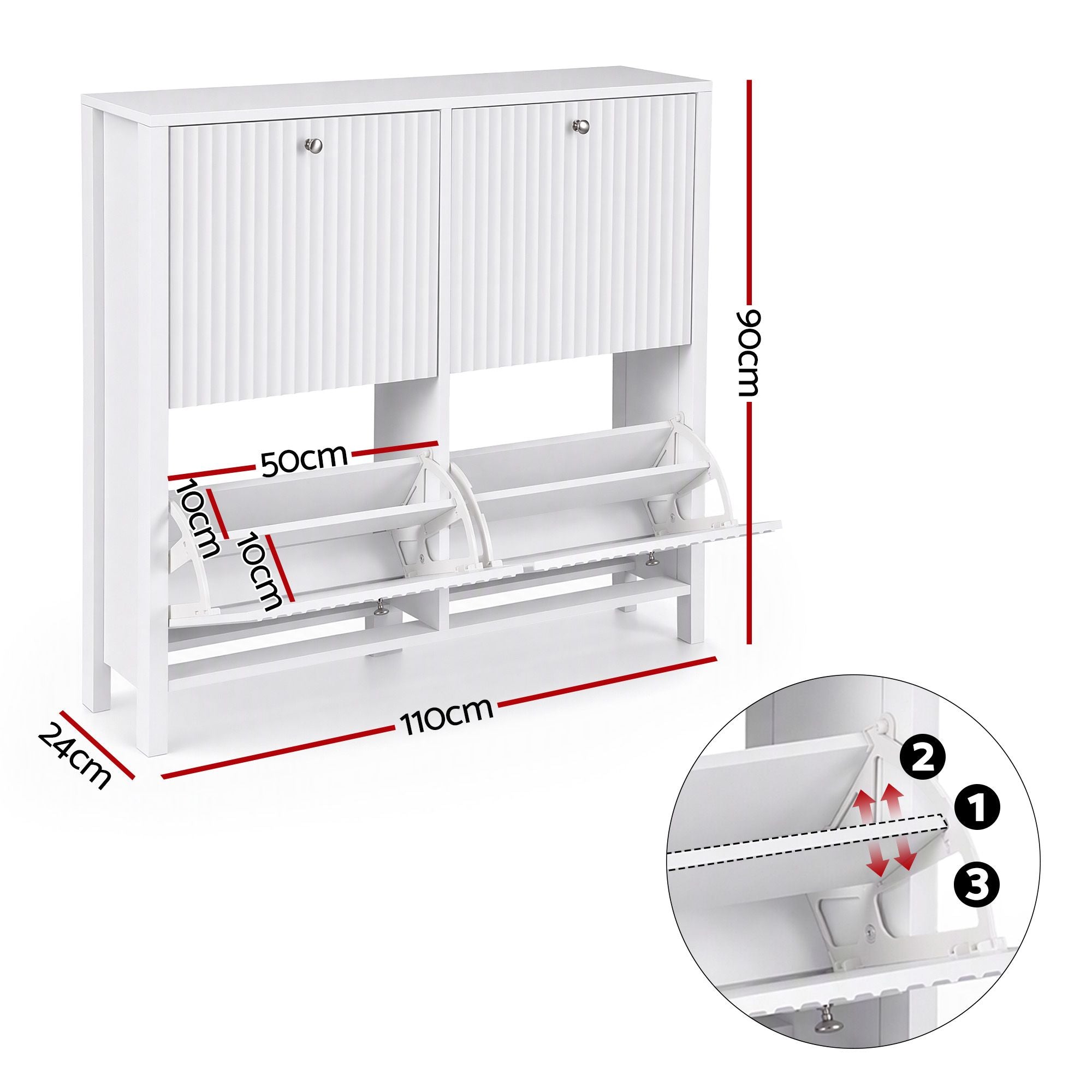 Artiss Shoe Cabinet 4 Flip Drawers Fluted Style Adjustable Shelves White Bedworld