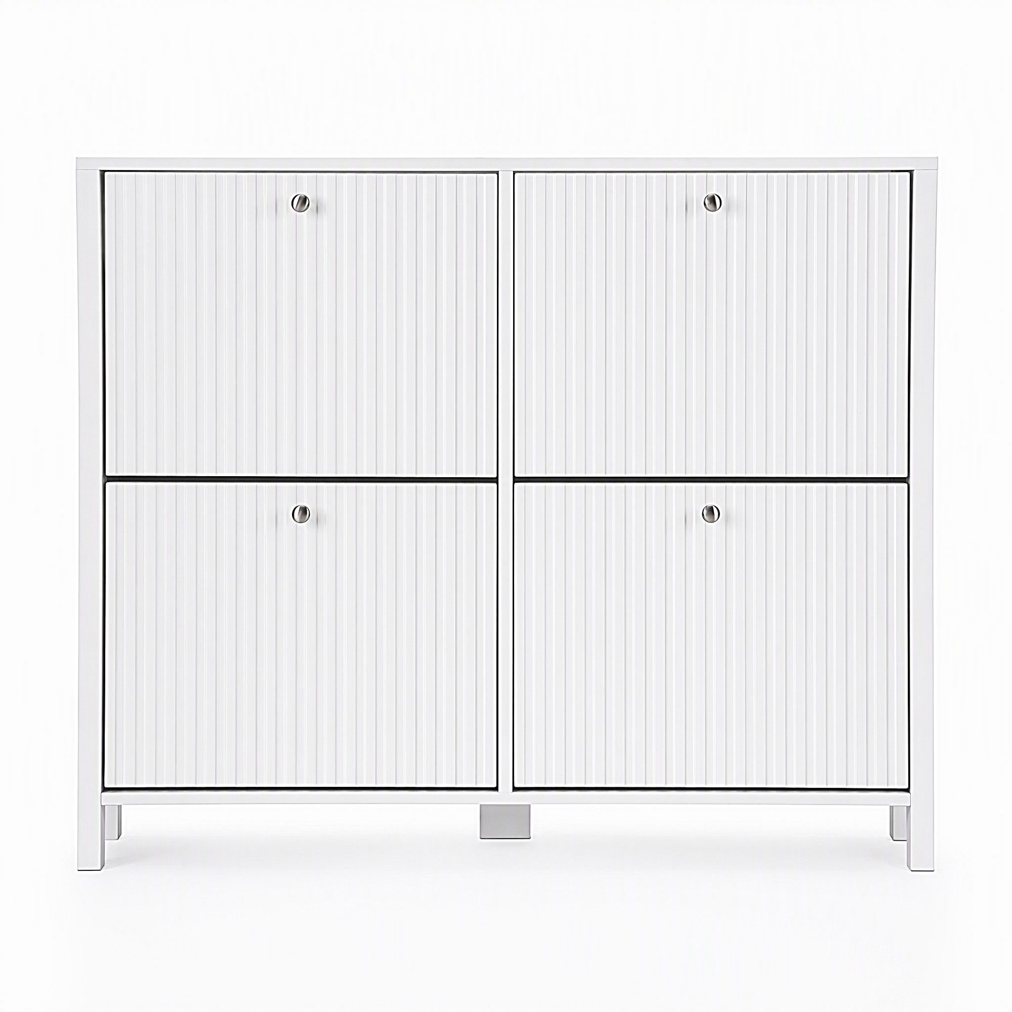 Artiss Shoe Cabinet 4 Flip Drawers Fluted Style Adjustable Shelves White Bedworld