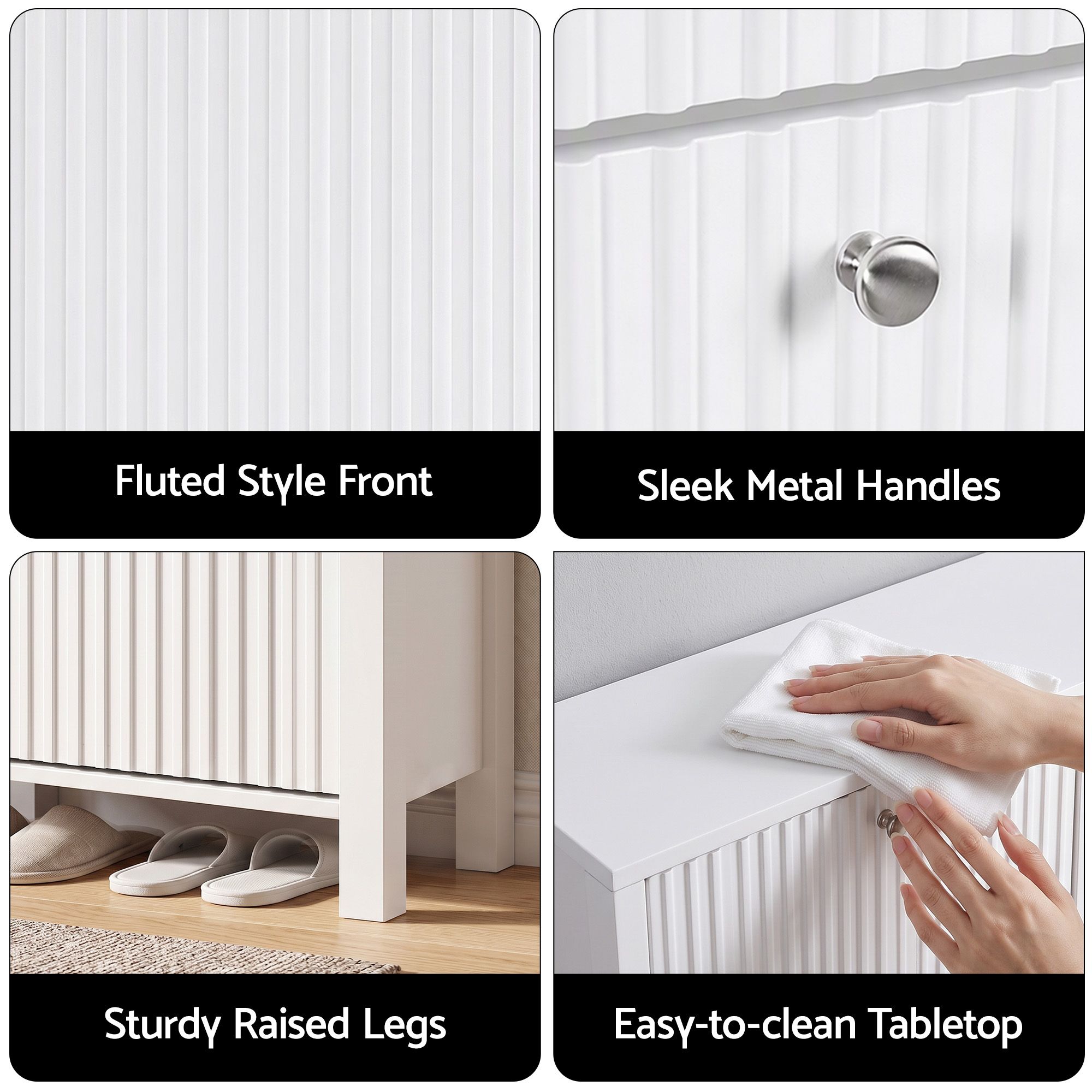 Artiss Shoe Cabinet 4 Flip Drawers Fluted Style Adjustable Shelves White Bedworld