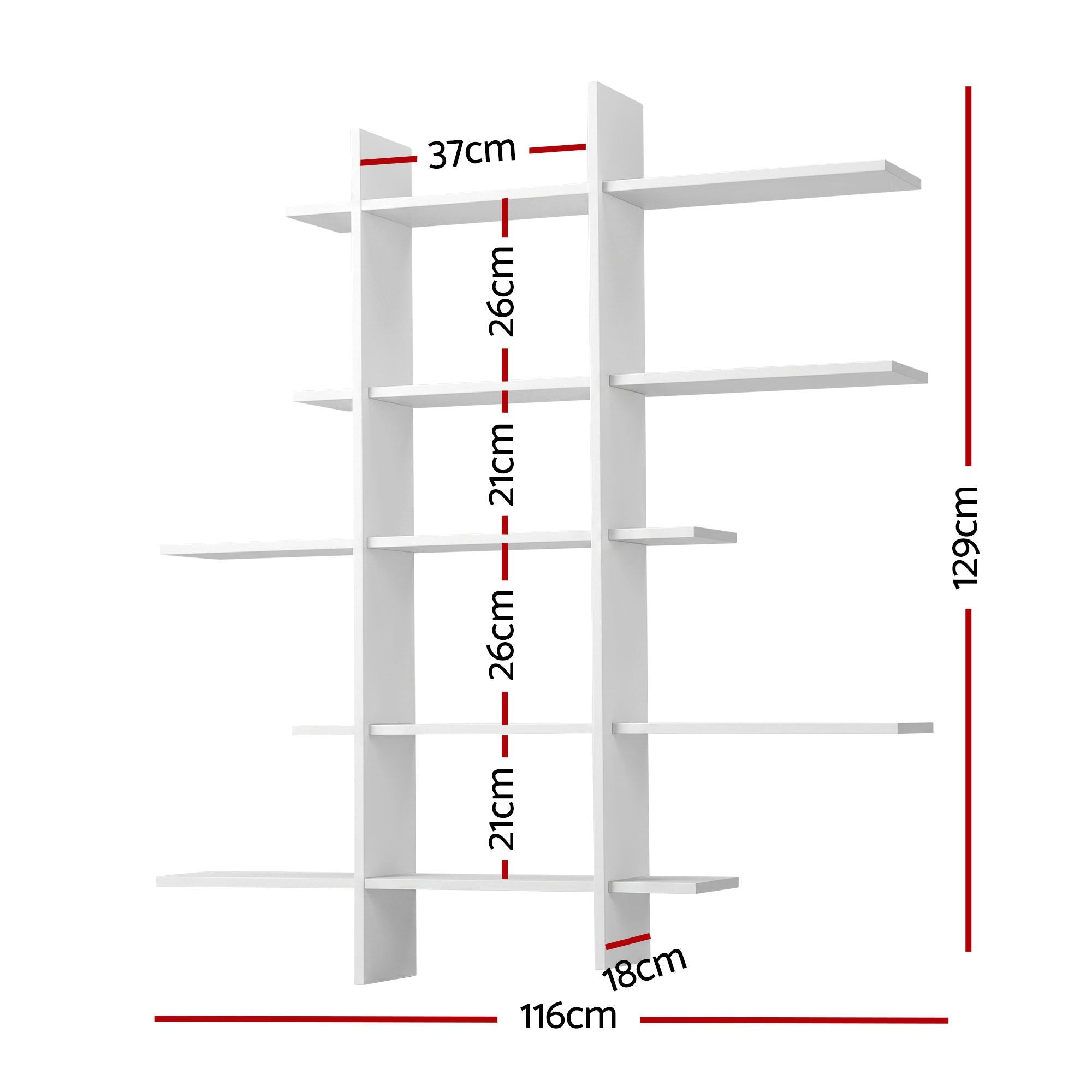 Artiss 15-Section Wall Mounted Display Shelf, Floating Bookshelf for Books and Decor, Extra Thick E1 PB Board for Home Study and Living Room, 116 x 18 x 129 cm Bedworld