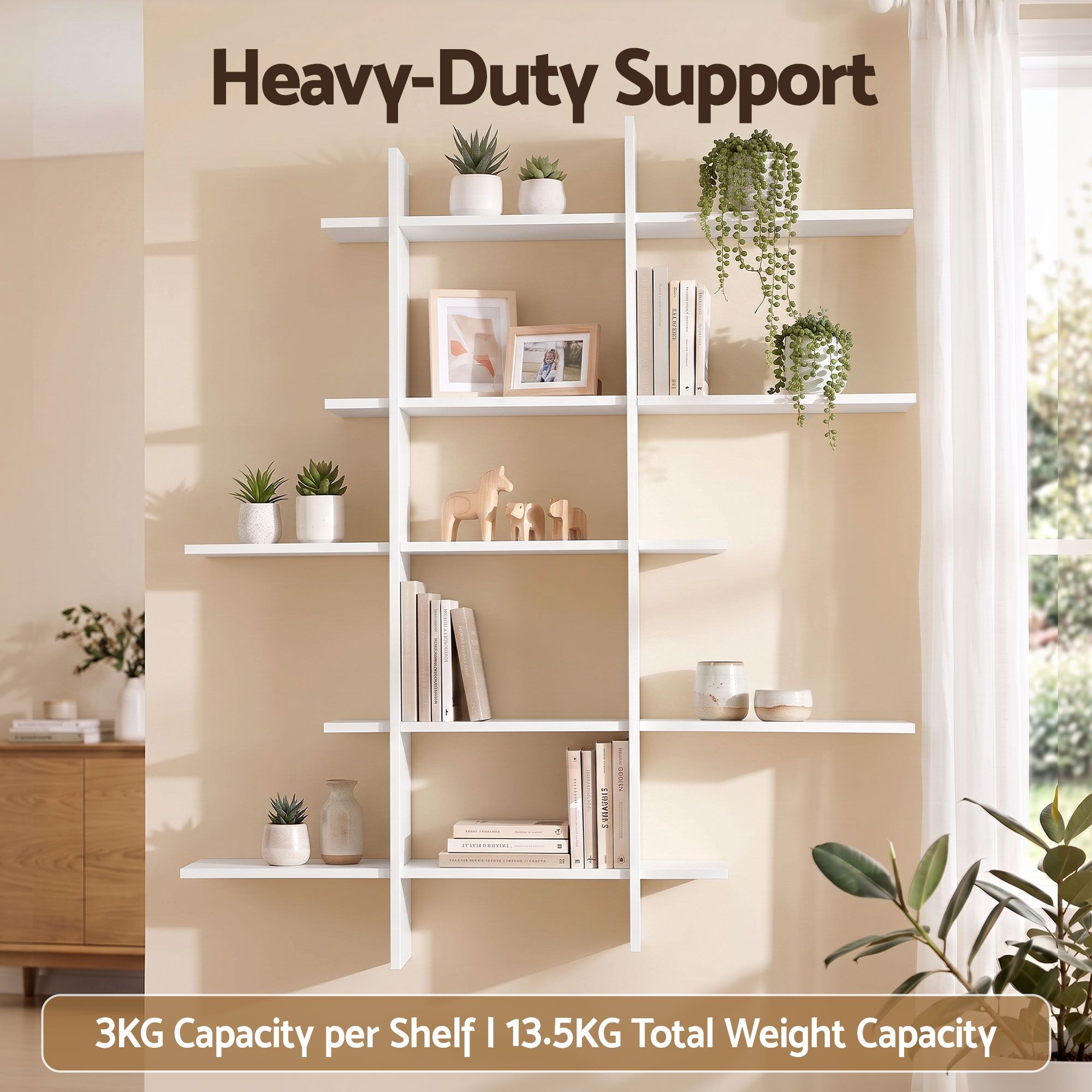 Artiss 15-Section Wall Mounted Display Shelf, Floating Bookshelf for Books and Decor, Extra Thick E1 PB Board for Home Study and Living Room, 116 x 18 x 129 cm Bedworld