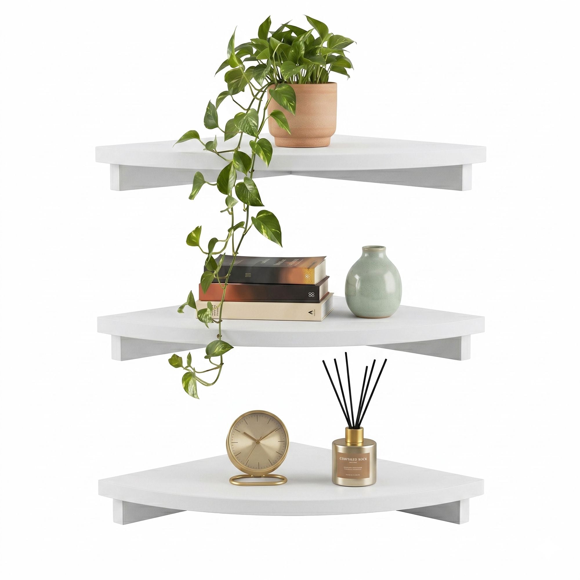 Artiss 3pc Corner Floating Wall Shelf Wall Mounted Display Rack Round Edge White Bedworld