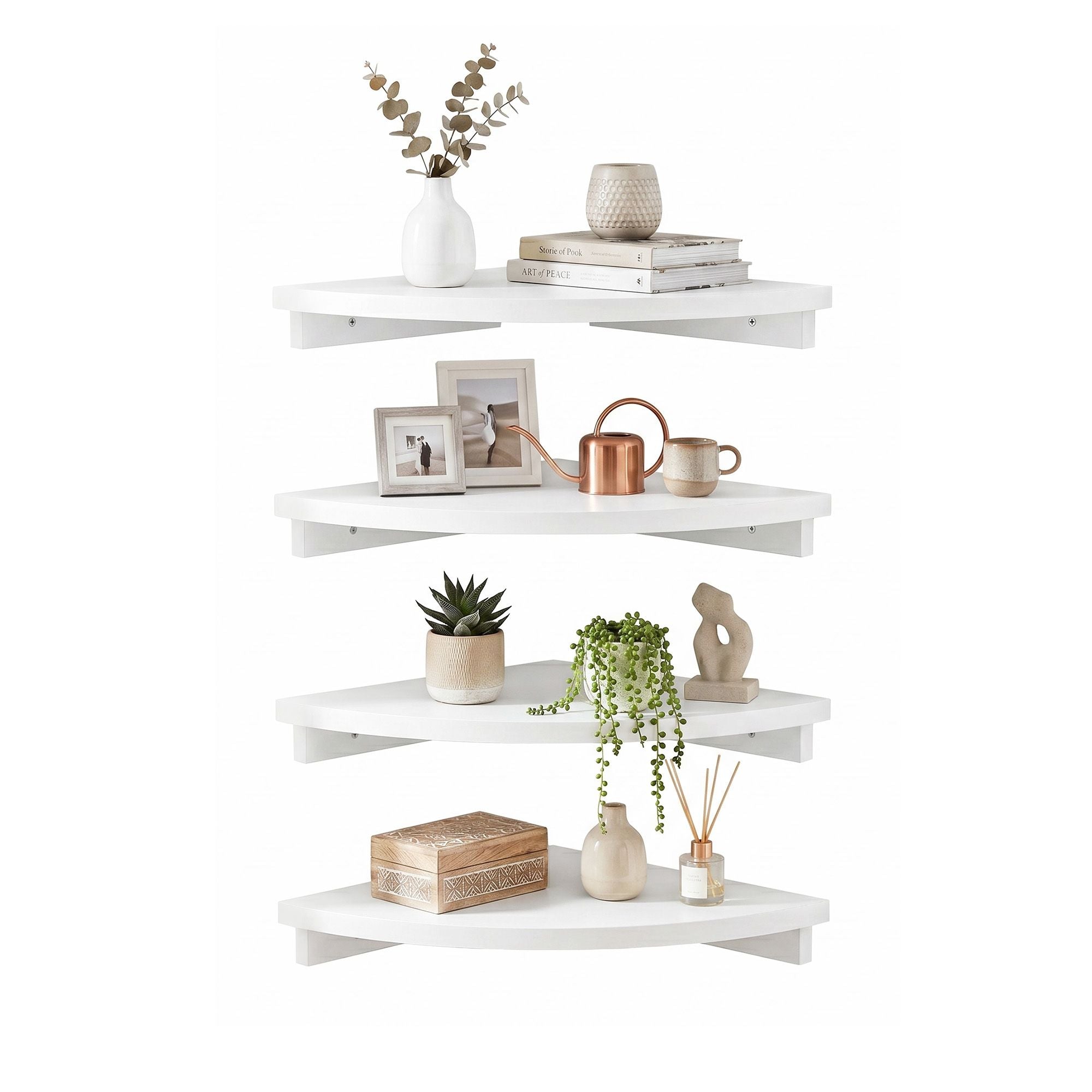 Artiss 4pc Corner Floating Wall Shelf Wall Mounted Display Rack Round Edge White Bedworld