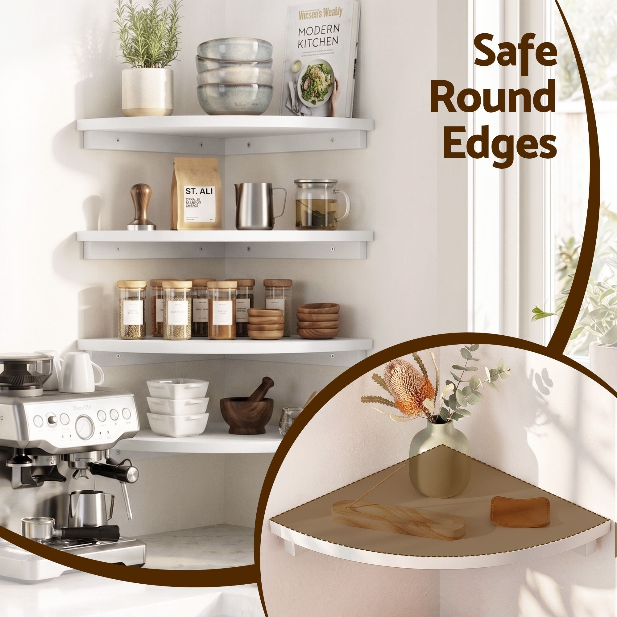 Artiss 4pc Corner Floating Wall Shelf Wall Mounted Display Rack Round Edge White Bedworld