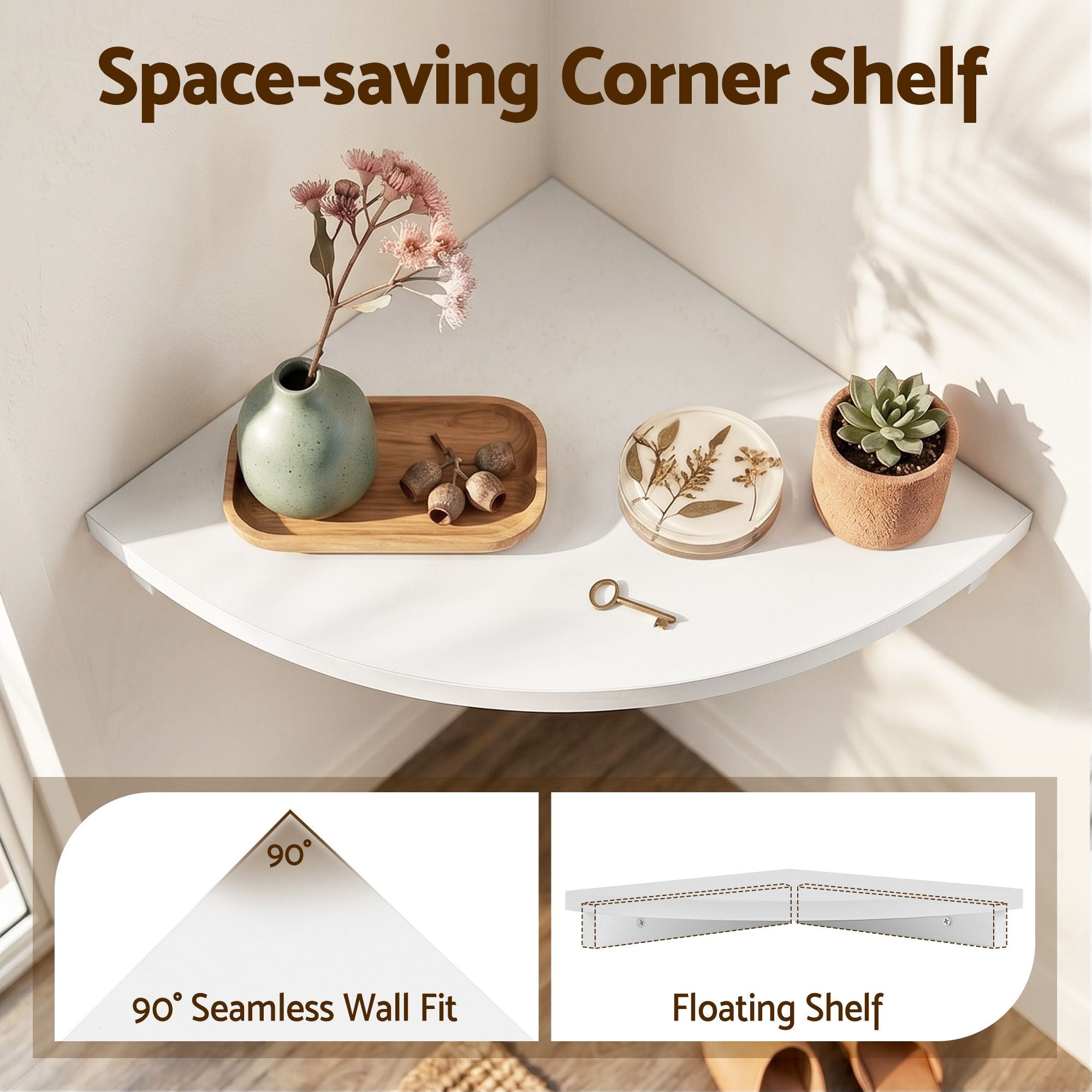 Artiss 4pc Corner Floating Wall Shelf Wall Mounted Display Rack Round Edge White Bedworld