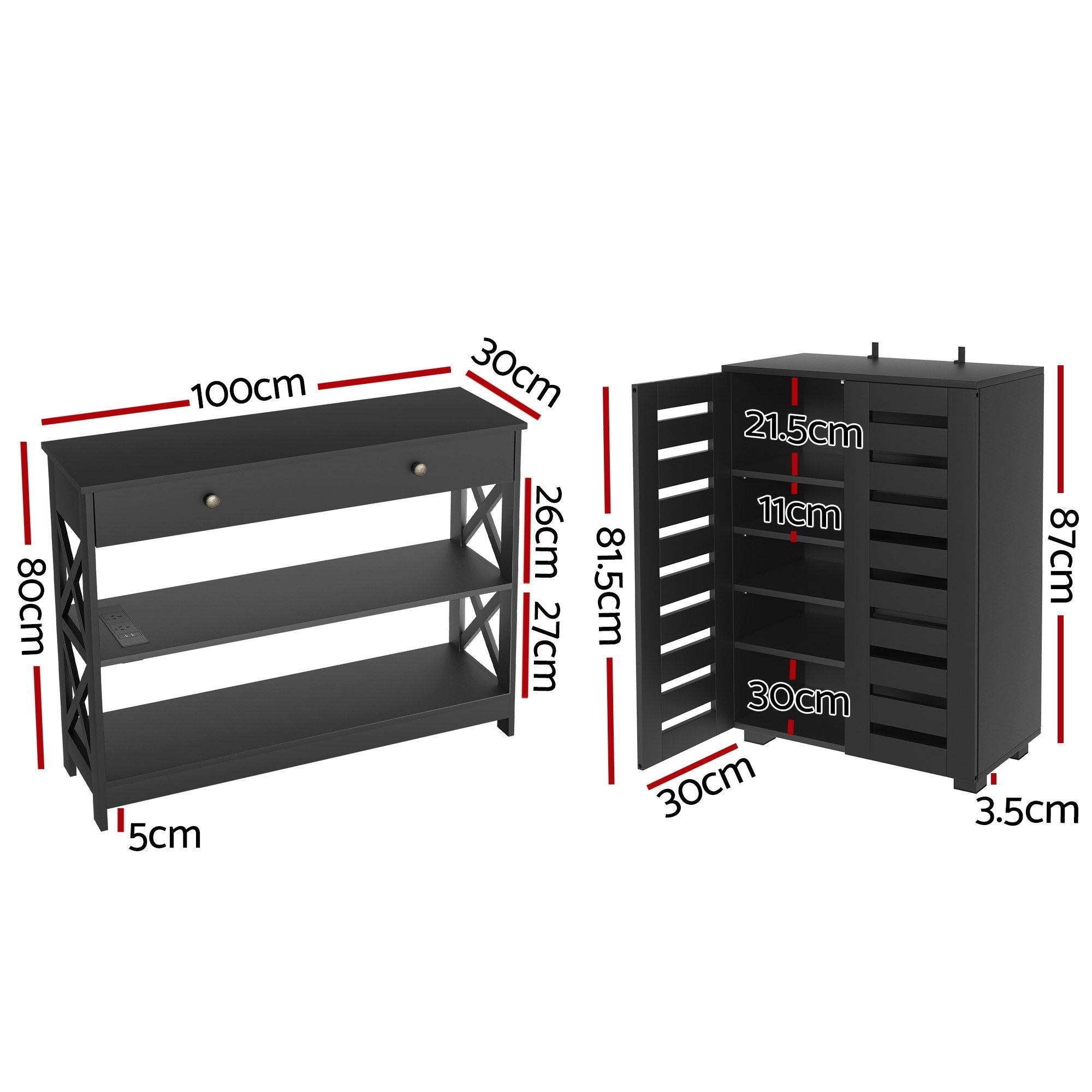 Artiss Shoe Rack Cabinet & Console Table Set Storage Shelf Black Bedworld