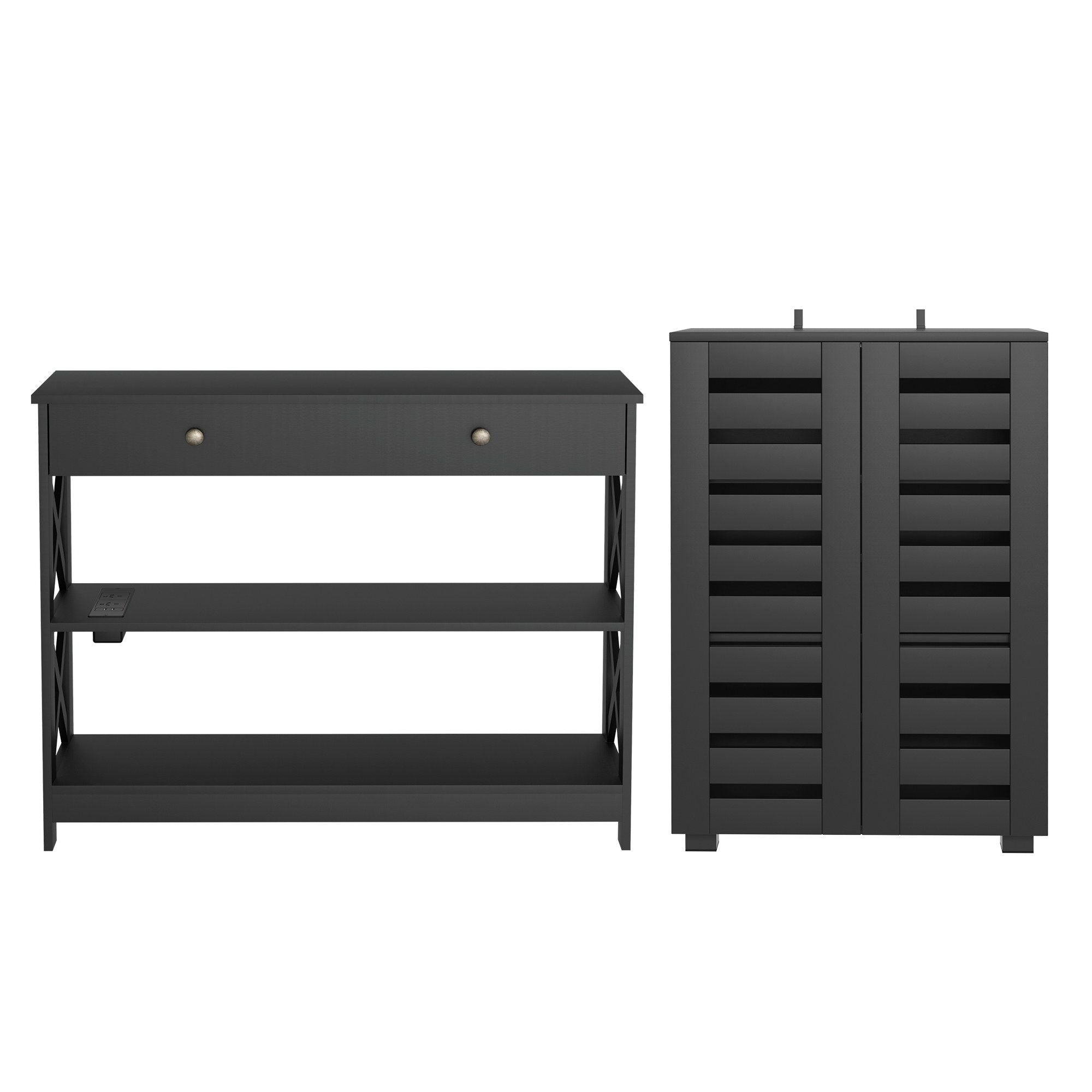 Artiss Shoe Rack Cabinet & Console Table Set Storage Shelf Black Bedworld