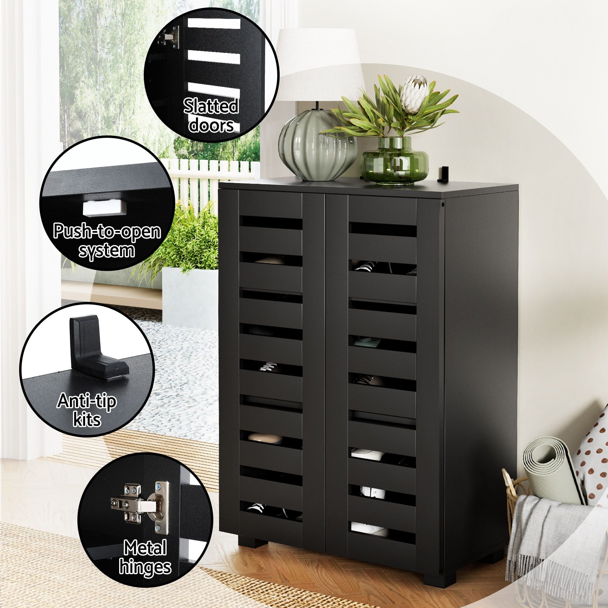 Artiss Shoe Rack Cabinet & Console Table Set Storage Shelf Black Bedworld