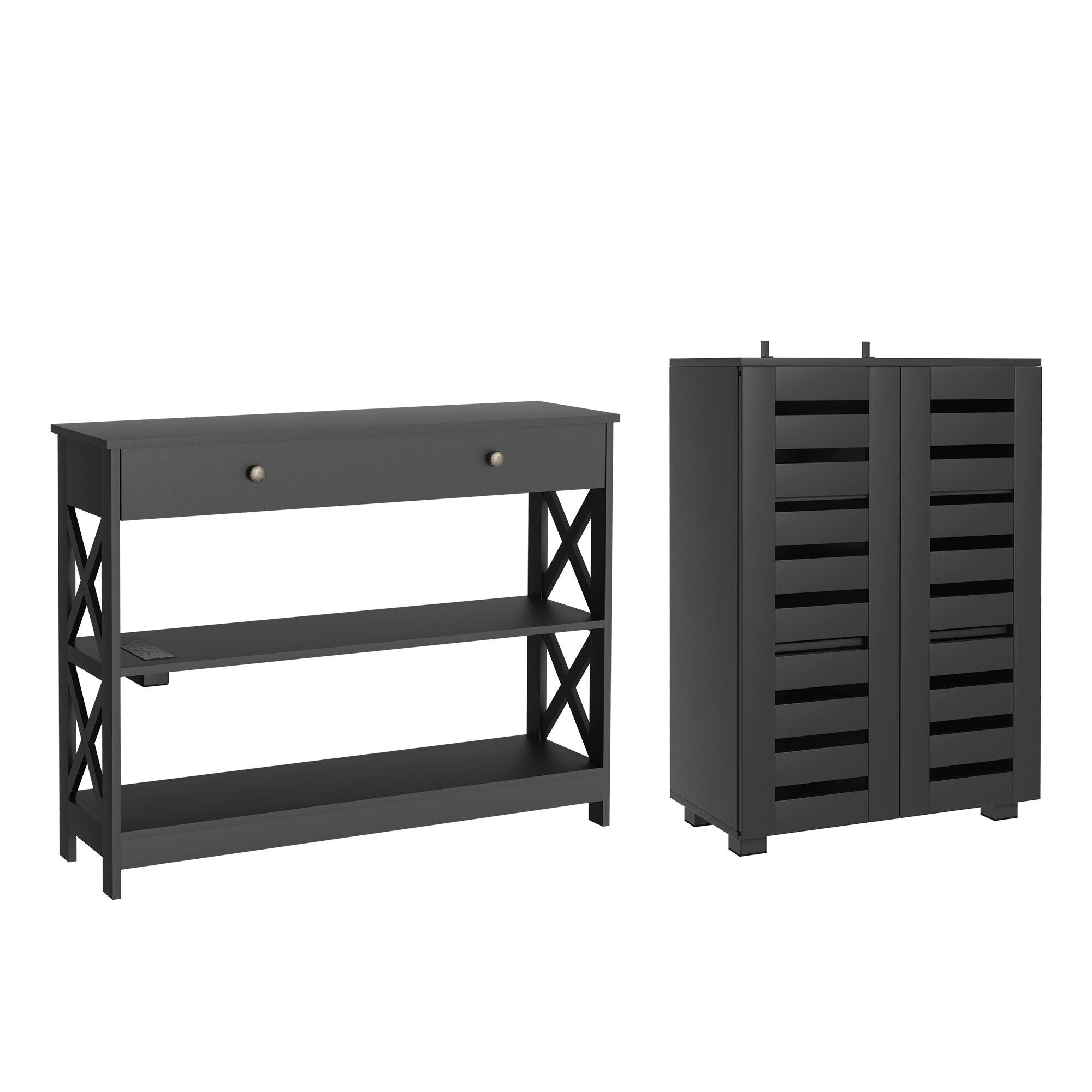 Artiss Shoe Rack Cabinet & Console Table Set Storage Shelf Black Bedworld