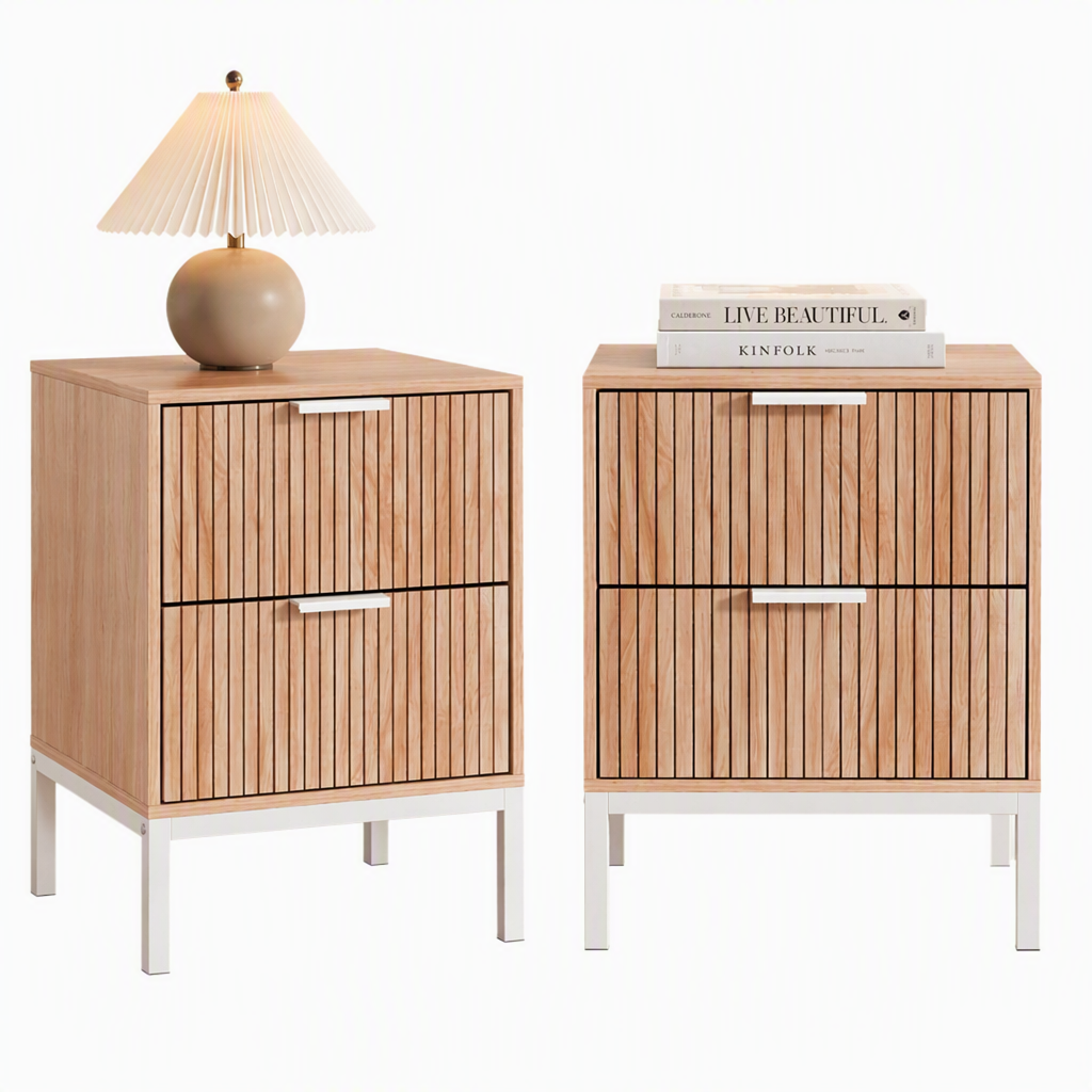 Artiss 2X Bedside Table 2 Drawers Storage Nightstand Cabinet Metal Legs Pine Bedworld