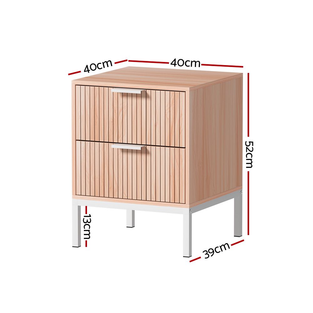 Artiss 2X Bedside Table 2 Drawers Storage Nightstand Cabinet Metal Legs Pine Bedworld