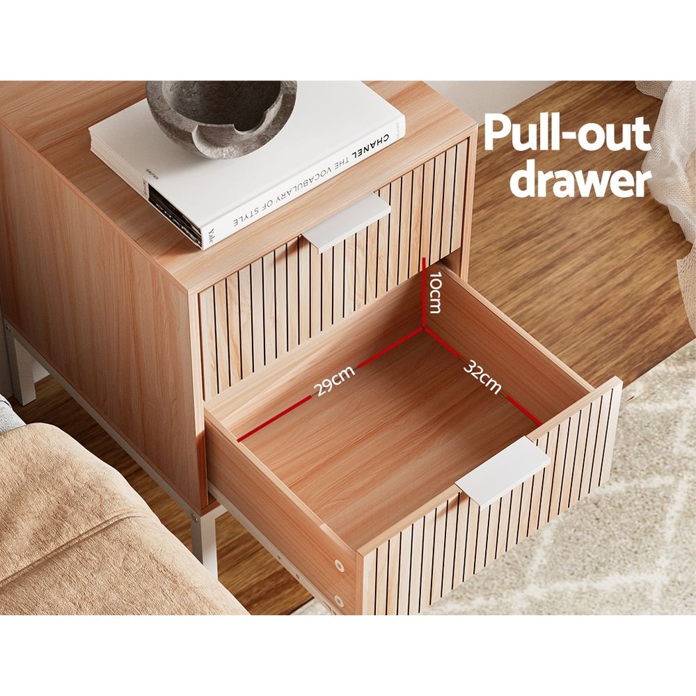 Artiss 2X Bedside Table 2 Drawers Storage Nightstand Cabinet Metal Legs Pine Bedworld