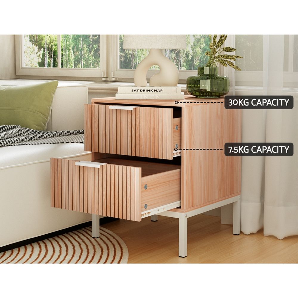 Artiss 2X Bedside Table 2 Drawers Storage Nightstand Cabinet Metal Legs Pine Bedworld