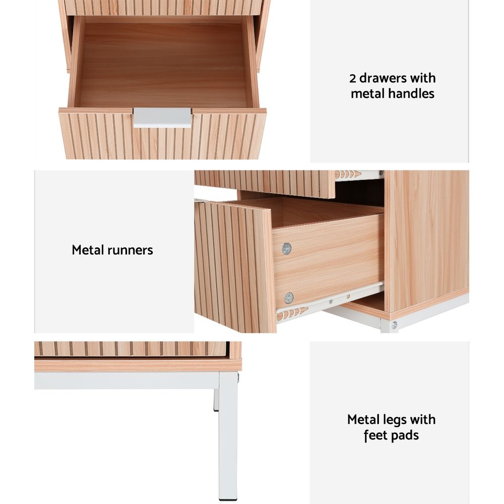 Artiss 2X Bedside Table 2 Drawers Storage Nightstand Cabinet Metal Legs Pine Bedworld