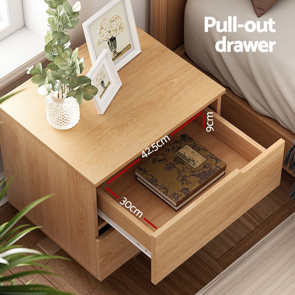 Artiss 2X Bedside Table 2 Drawers Nightstand Pine Bedworld