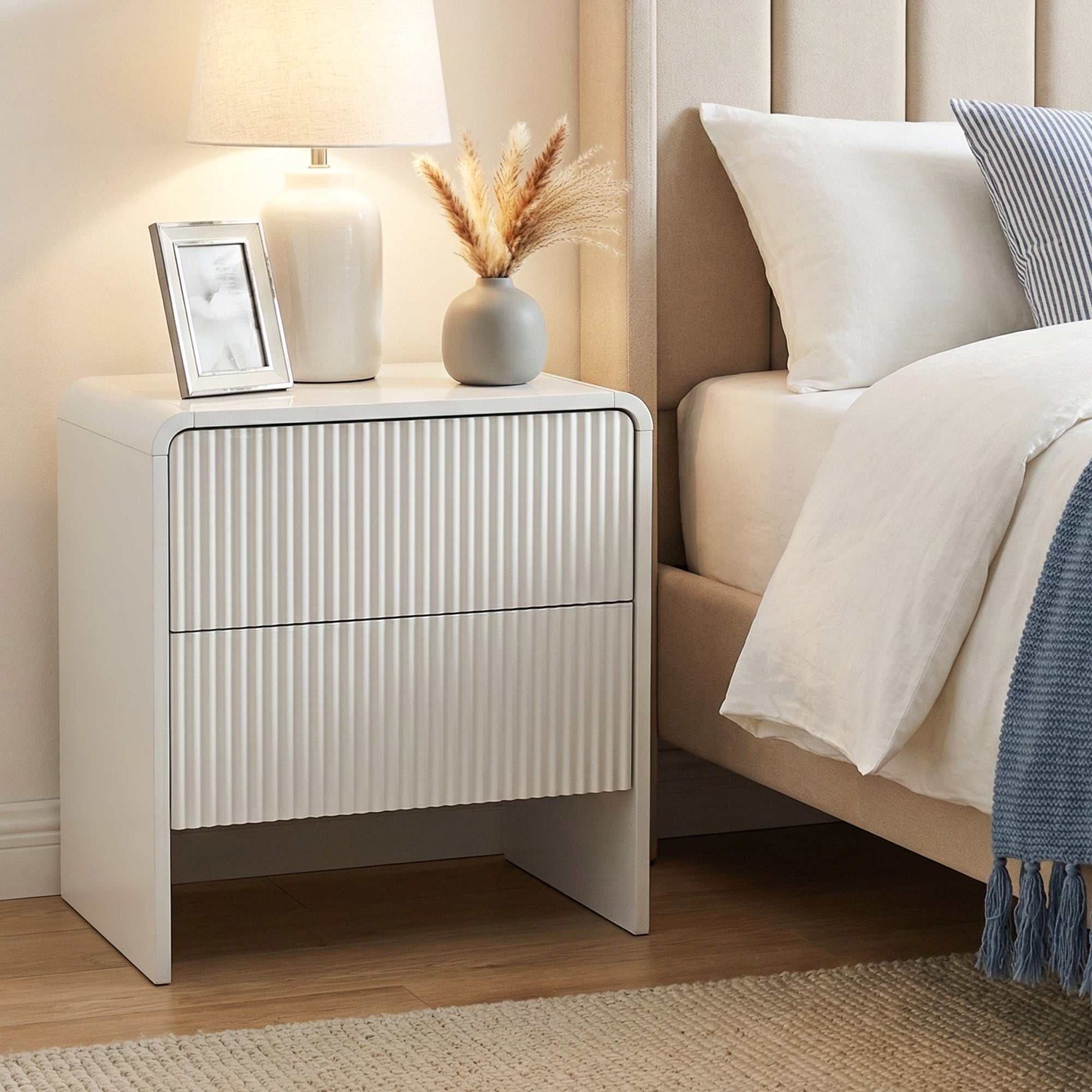 Artiss Bedside Table 2 Drawers - Beige Bedworld