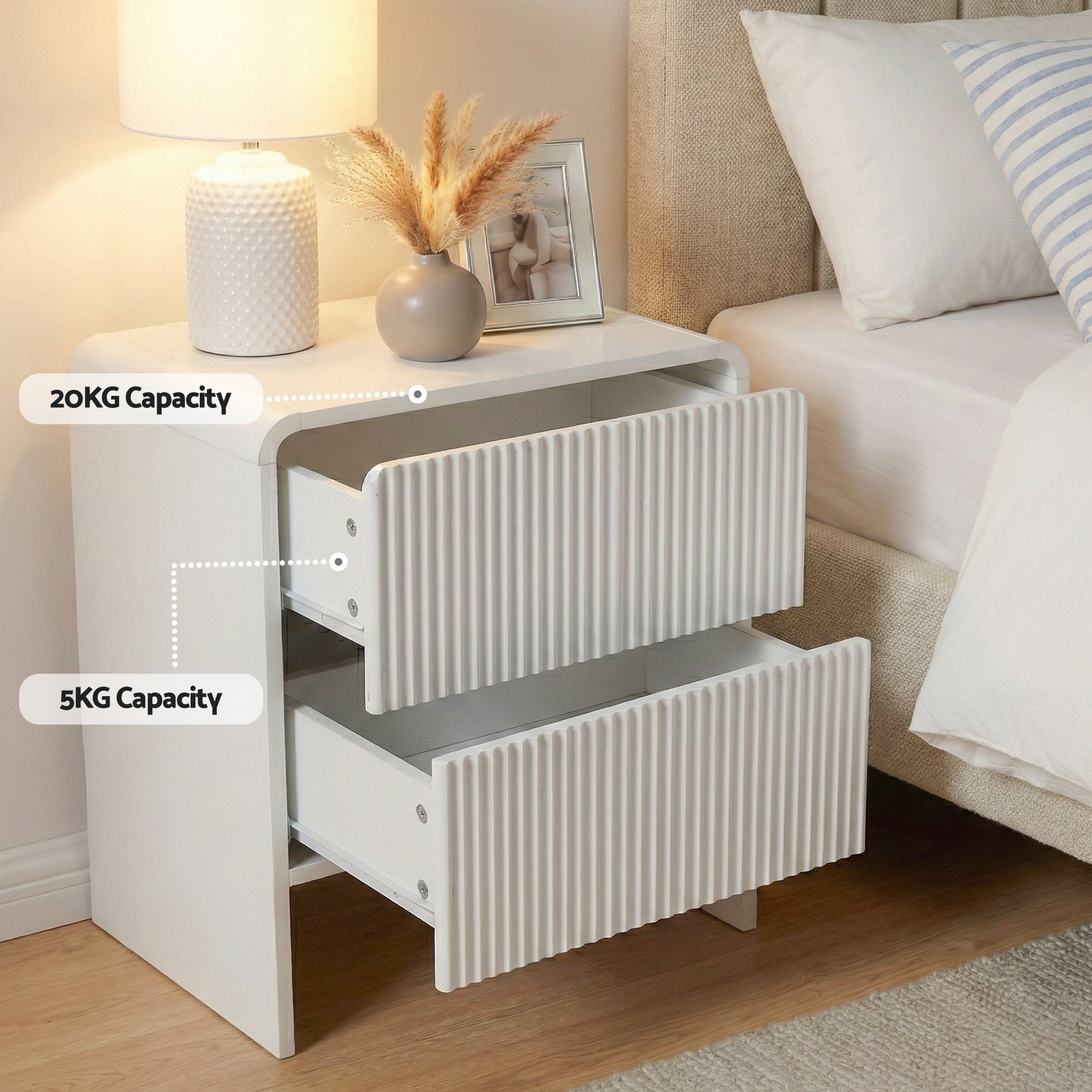 Artiss Bedside Table 2 Drawers - Beige Bedworld