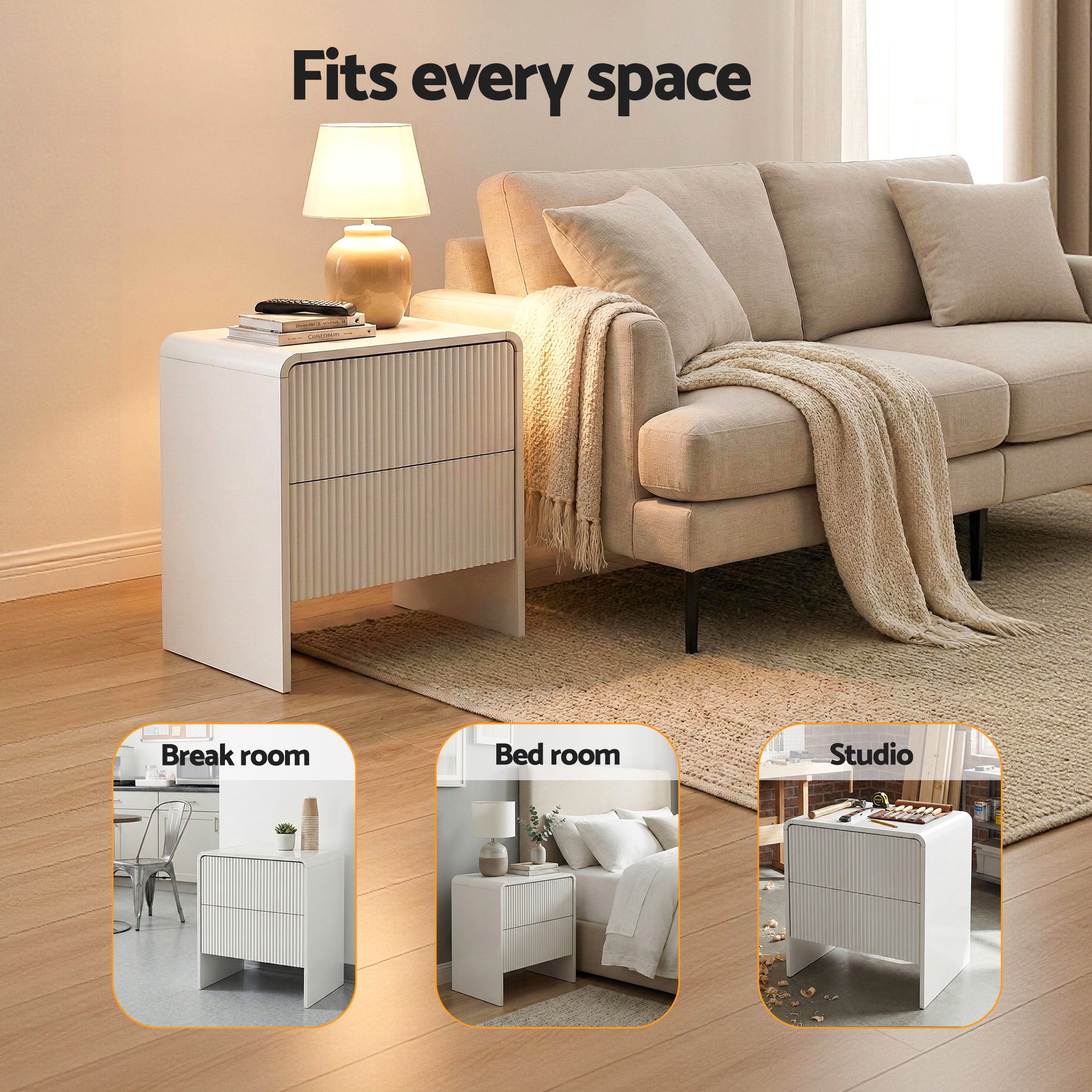 Artiss Bedside Table 2 Drawers - Beige Bedworld