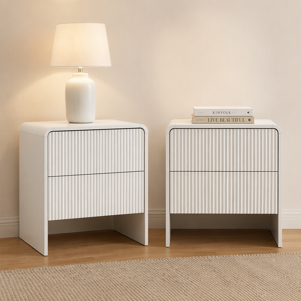 Artiss 2x Bedside Table 2 Drawers - Beige Bedworld